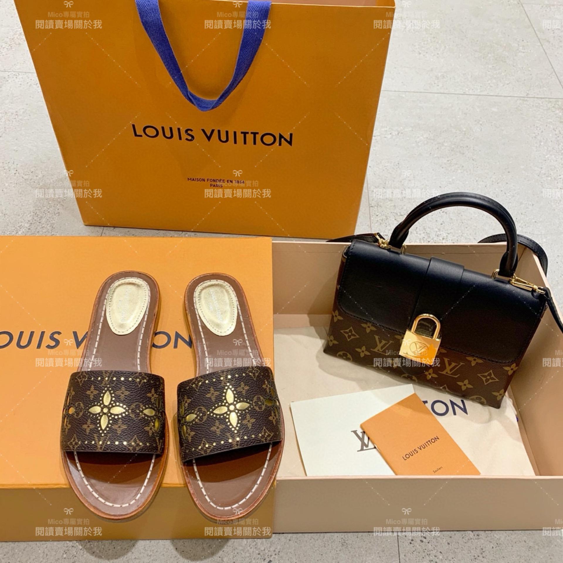 LV  Louis Vuitton ｜LOCK IT 老花皮革 元素平底拖鞋 35-40