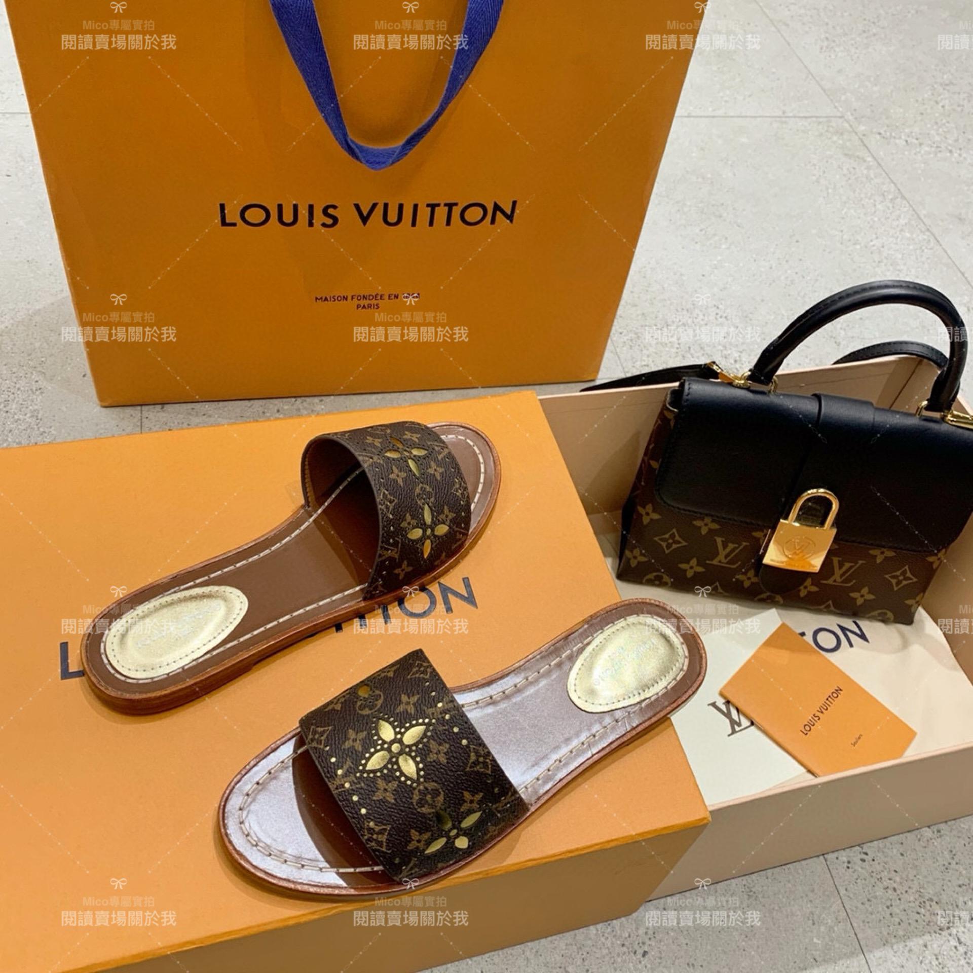 LV  Louis Vuitton ｜LOCK IT 老花皮革 元素平底拖鞋 35-40