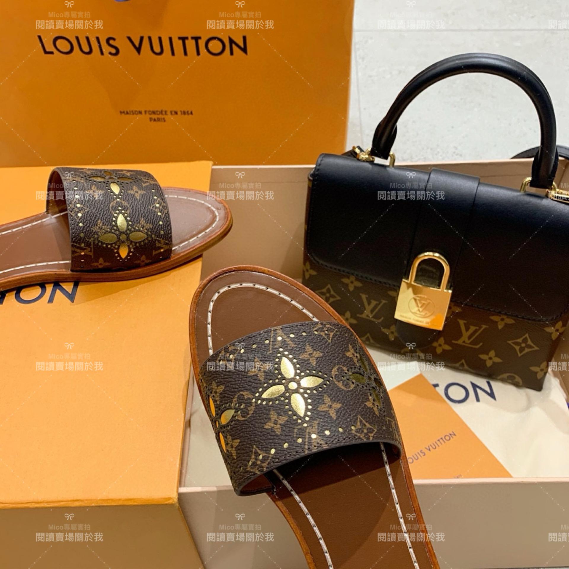 LV  Louis Vuitton ｜LOCK IT 老花皮革 元素平底拖鞋 35-40