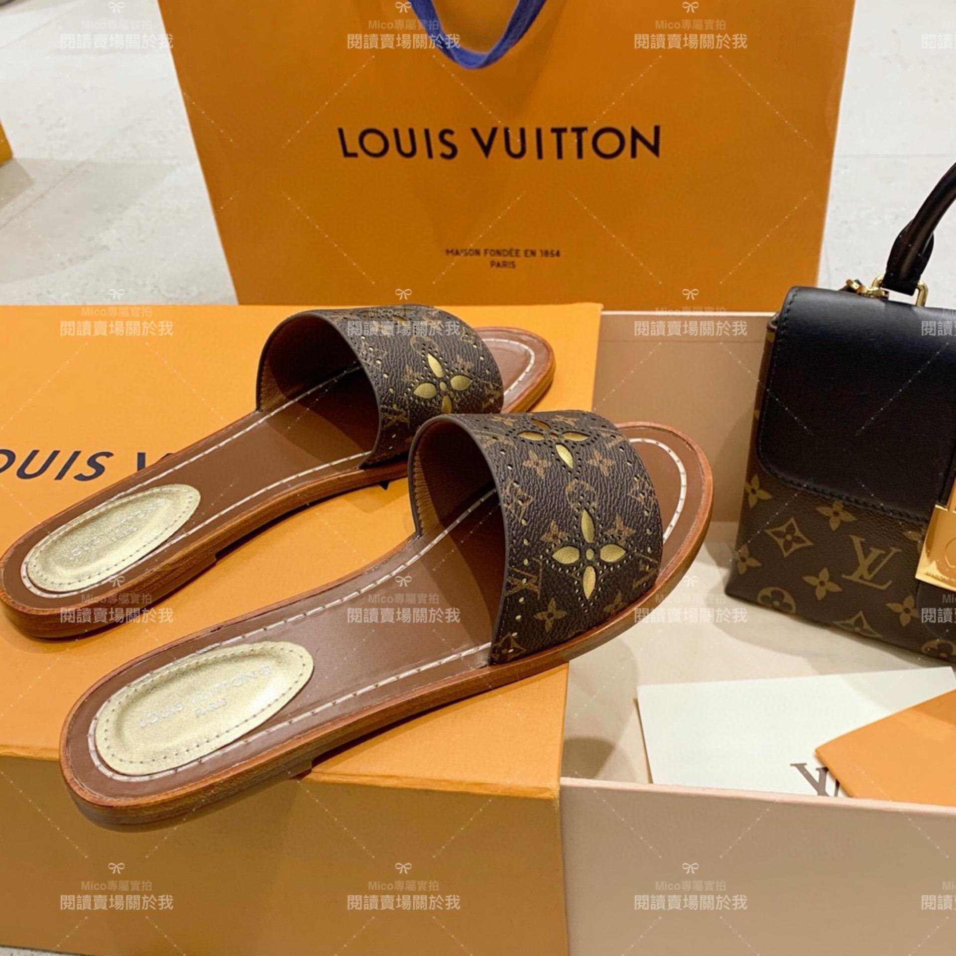 LV  Louis Vuitton ｜LOCK IT 老花皮革 元素平底拖鞋 35-40