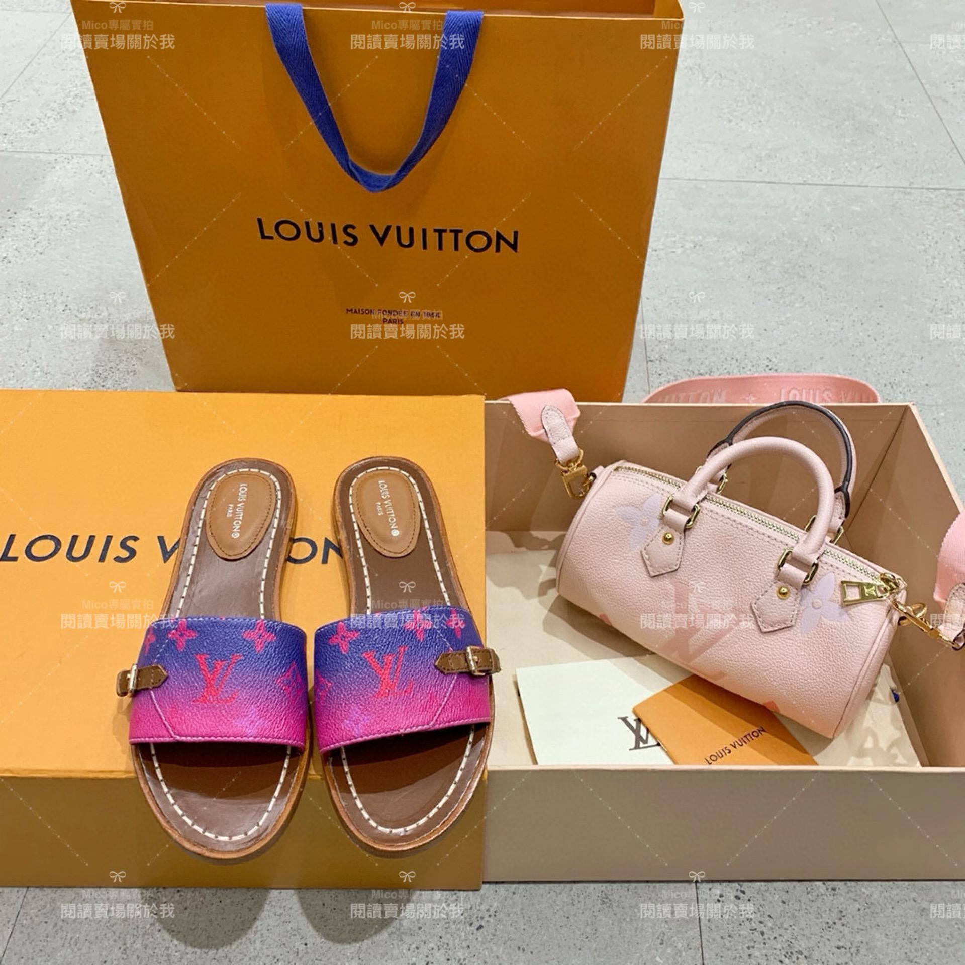 LV  Louis Vuitton ｜LOCK IT 漸變粉色皮革平底拖鞋 35-40