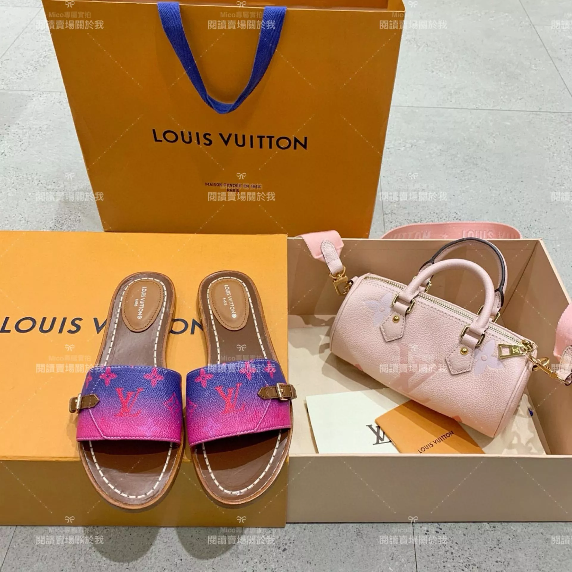 LV  Louis Vuitton ｜LOCK IT 漸變粉色皮革平底拖鞋 35-40