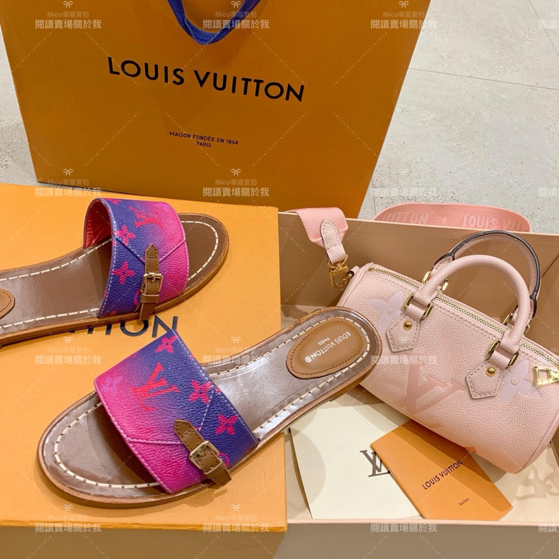 LV  Louis Vuitton ｜LOCK IT 漸變粉色皮革平底拖鞋 35-40