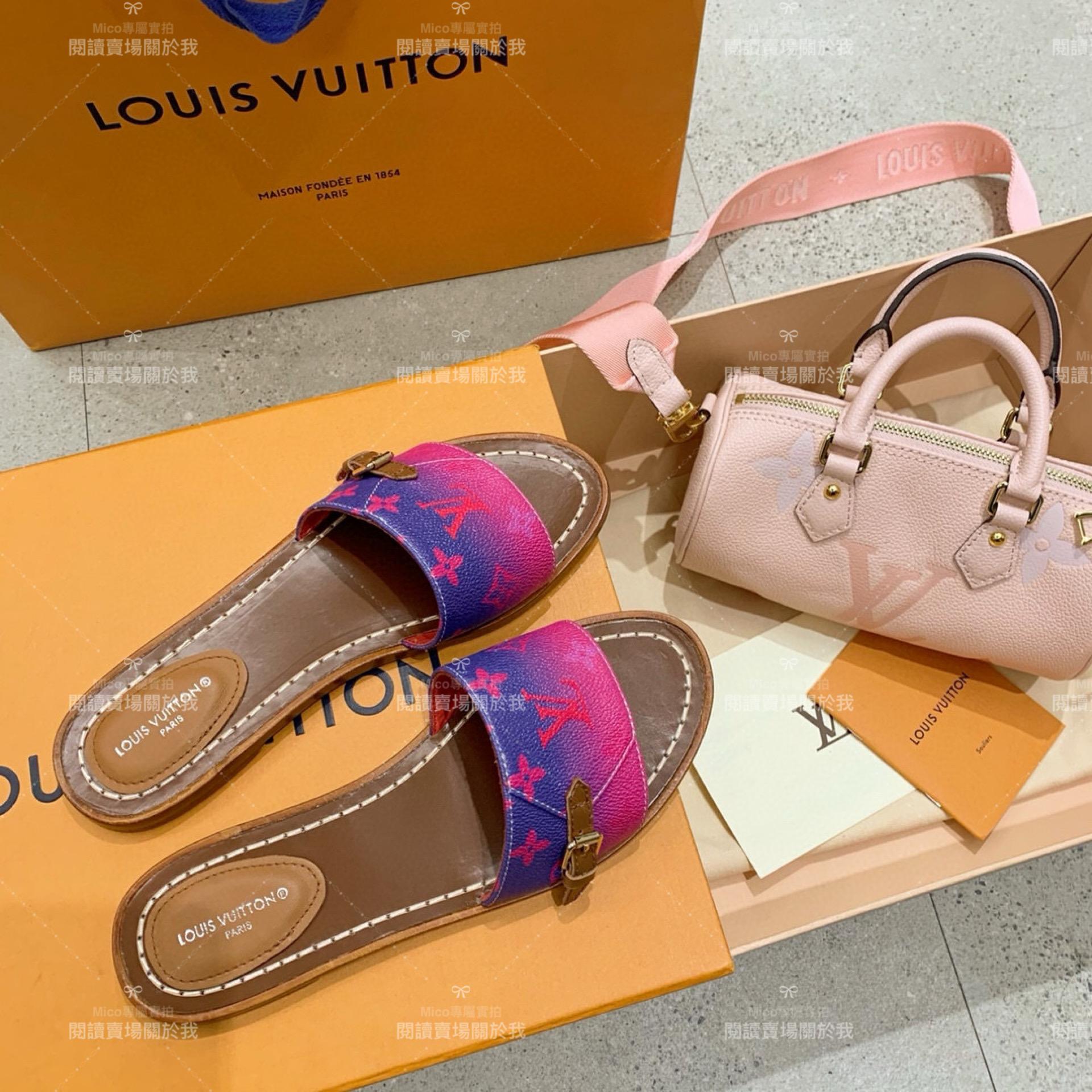 LV  Louis Vuitton ｜LOCK IT 漸變粉色皮革平底拖鞋 35-40