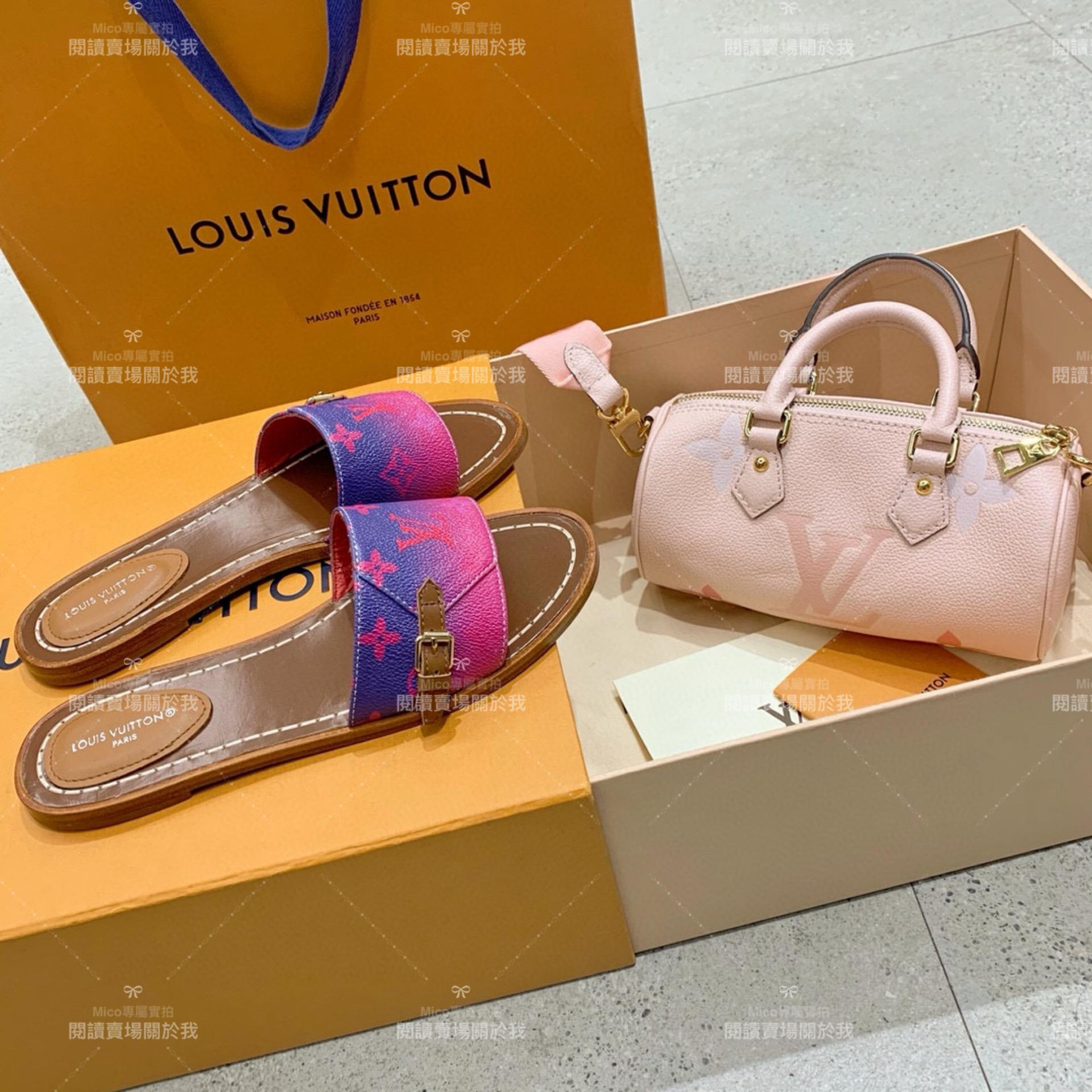 LV  Louis Vuitton ｜LOCK IT 漸變粉色皮革平底拖鞋 35-40