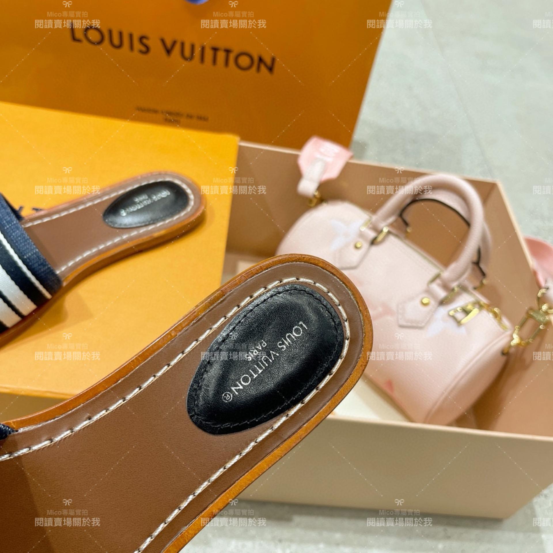 LV  Louis Vuitton ｜LOCK IT 牛仔藍 條紋度假風格平底拖鞋 35-40