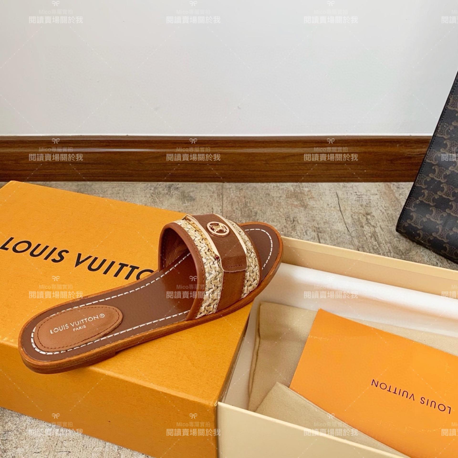 LV  Louis Vuitton ｜LOCK IT 草編元素平底拖鞋 35-40