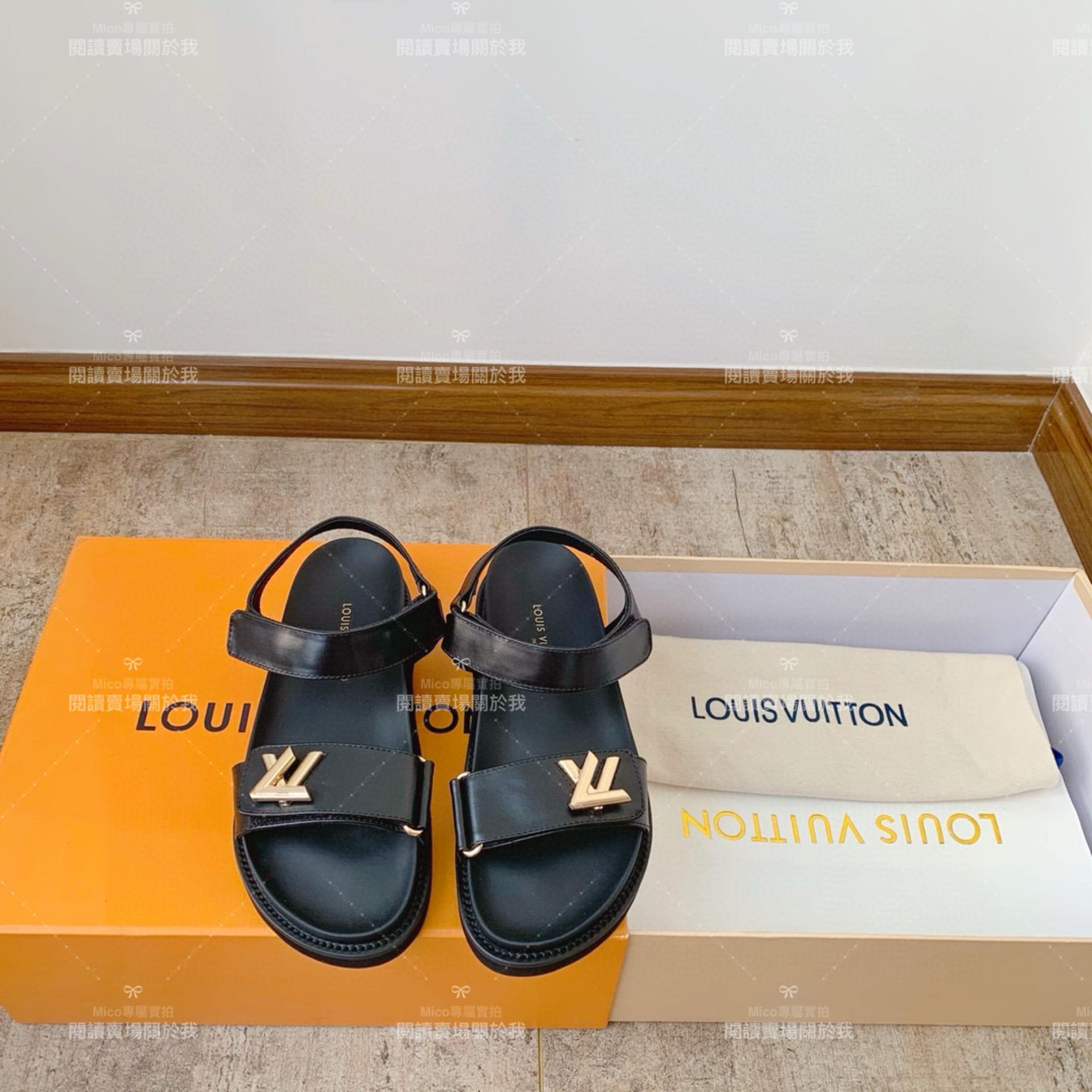 LV  Louis Vuitton ｜Sunset comfort系列 黑色皮革平底涼鞋 35-40