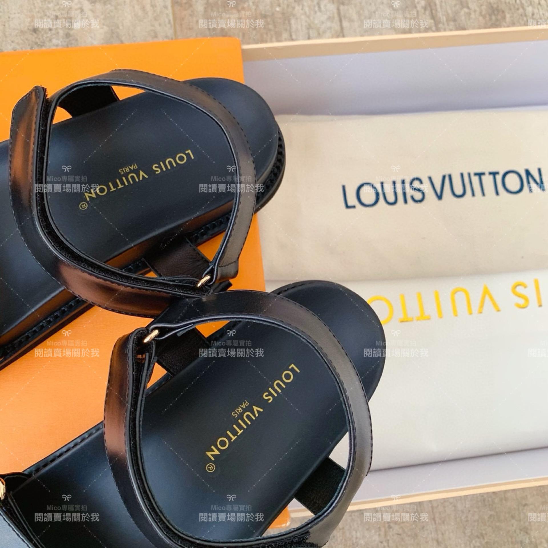 LV  Louis Vuitton ｜Sunset comfort系列 黑色皮革平底涼鞋 35-40