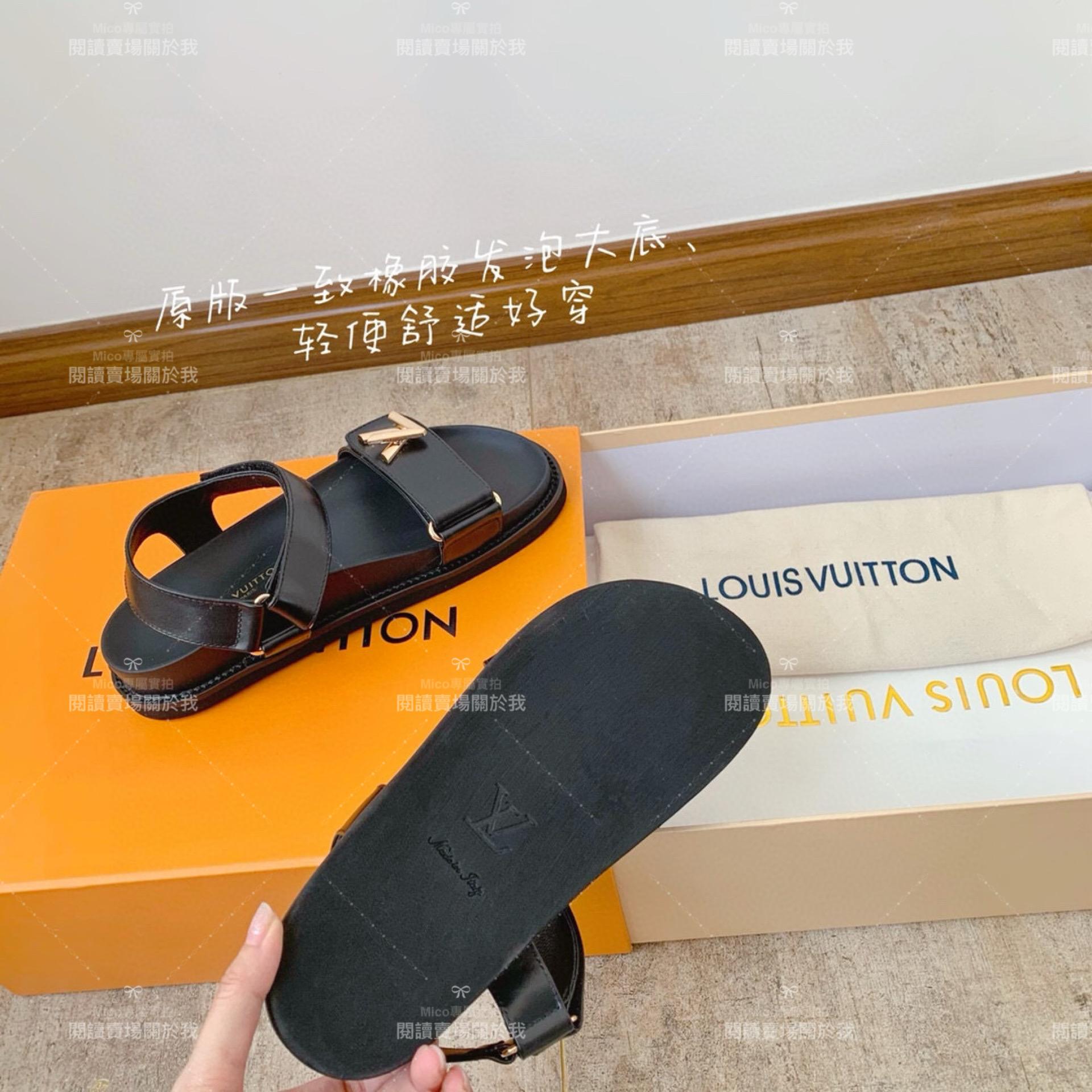 LV  Louis Vuitton ｜Sunset comfort系列 黑色皮革平底涼鞋 35-40