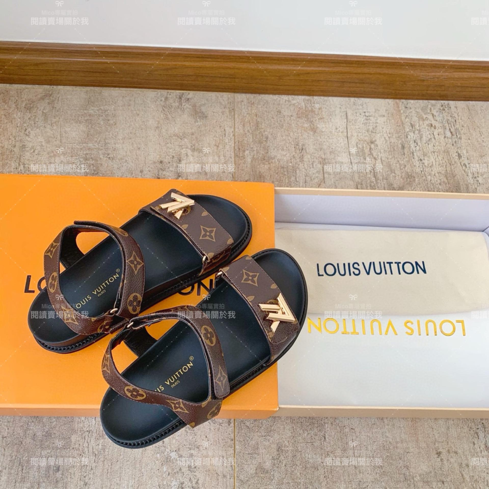 LV  Louis Vuitton ｜Sunset comfort系列 老花皮革平底涼鞋 35-40