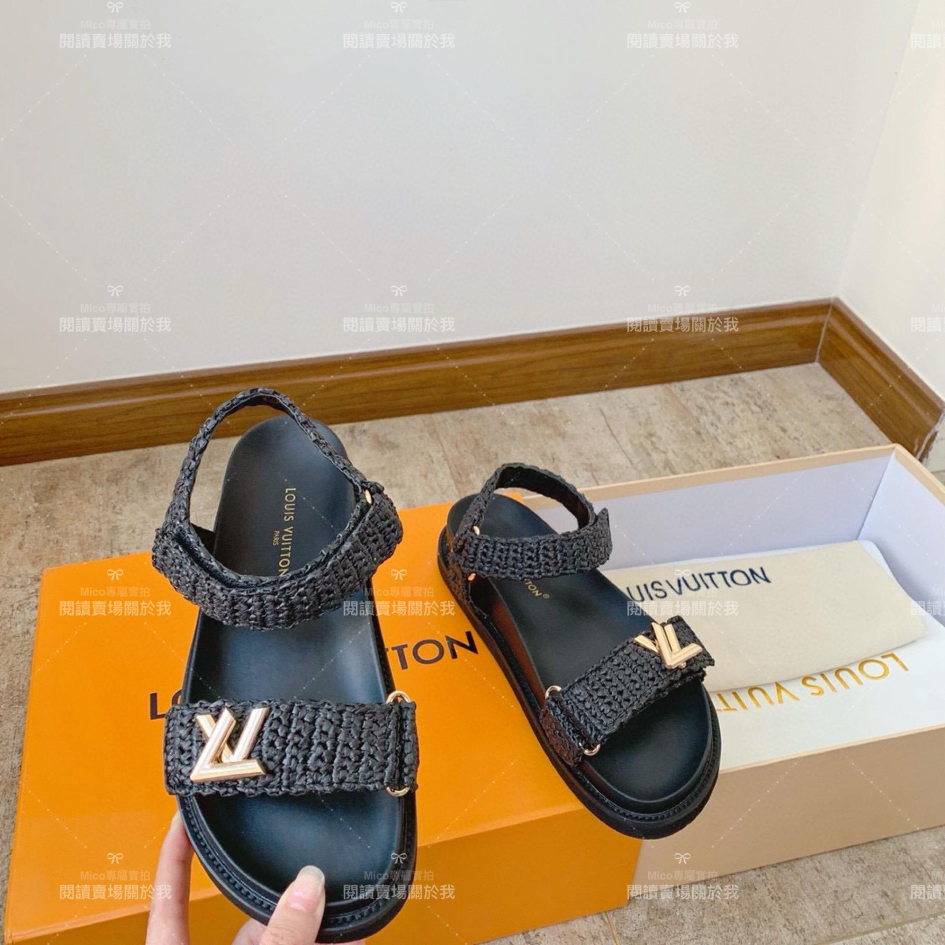 LV  Louis Vuitton ｜平底款 Cordoba Comfort 拉菲草編織鞋面涼鞋 女鞋 35-40