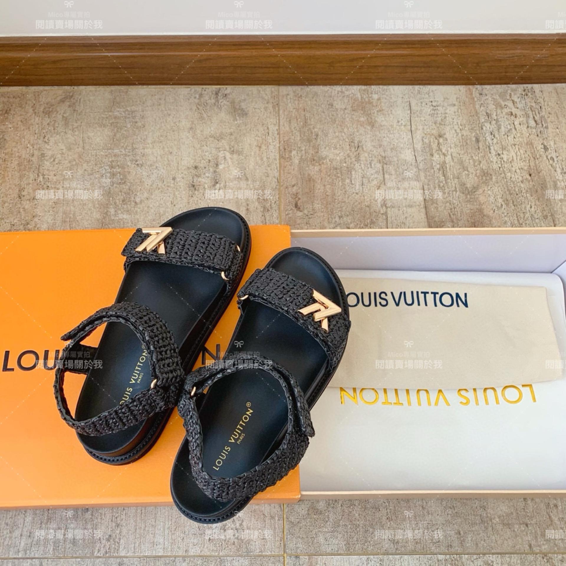 LV  Louis Vuitton ｜平底款 Cordoba Comfort 拉菲草編織鞋面涼鞋 女鞋 35-40