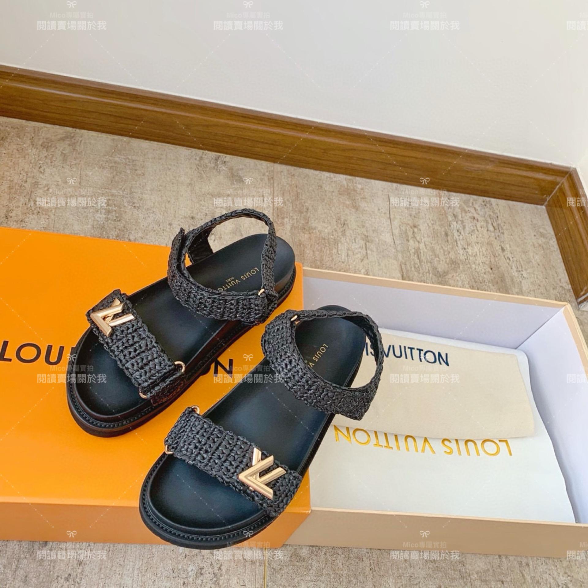 LV  Louis Vuitton ｜平底款 Cordoba Comfort 拉菲草編織鞋面涼鞋 女鞋 35-40