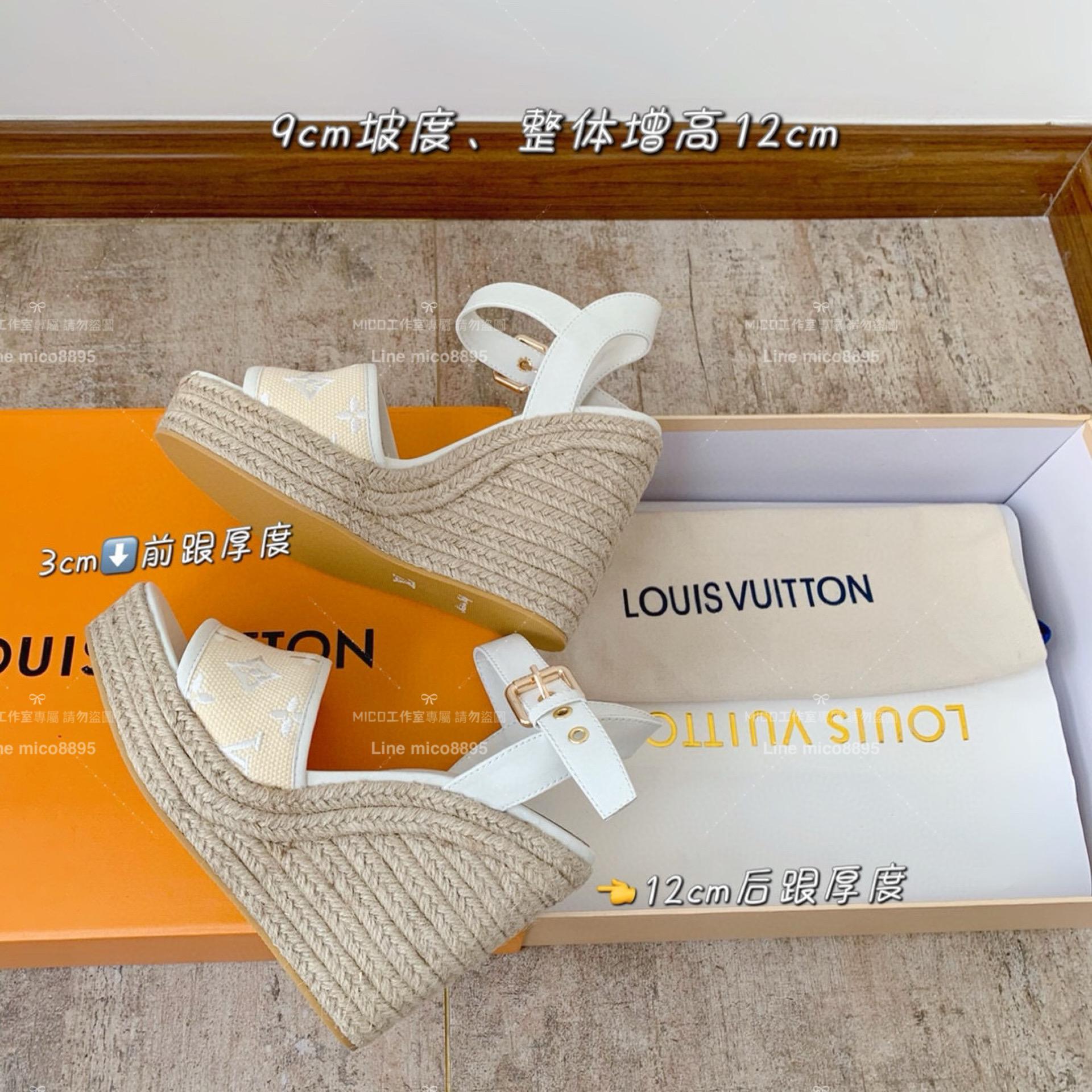 LV Starboard 系列 米白色拉菲草 楔形鞋/厚底坡跟涼鞋 35-40