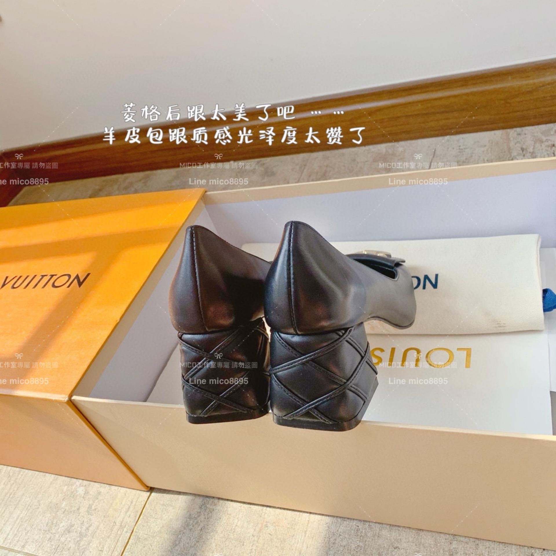 LV Shake系列 羊皮方頭復古跟鞋 5.5cm 鞋跟菱格紋設計 35-40