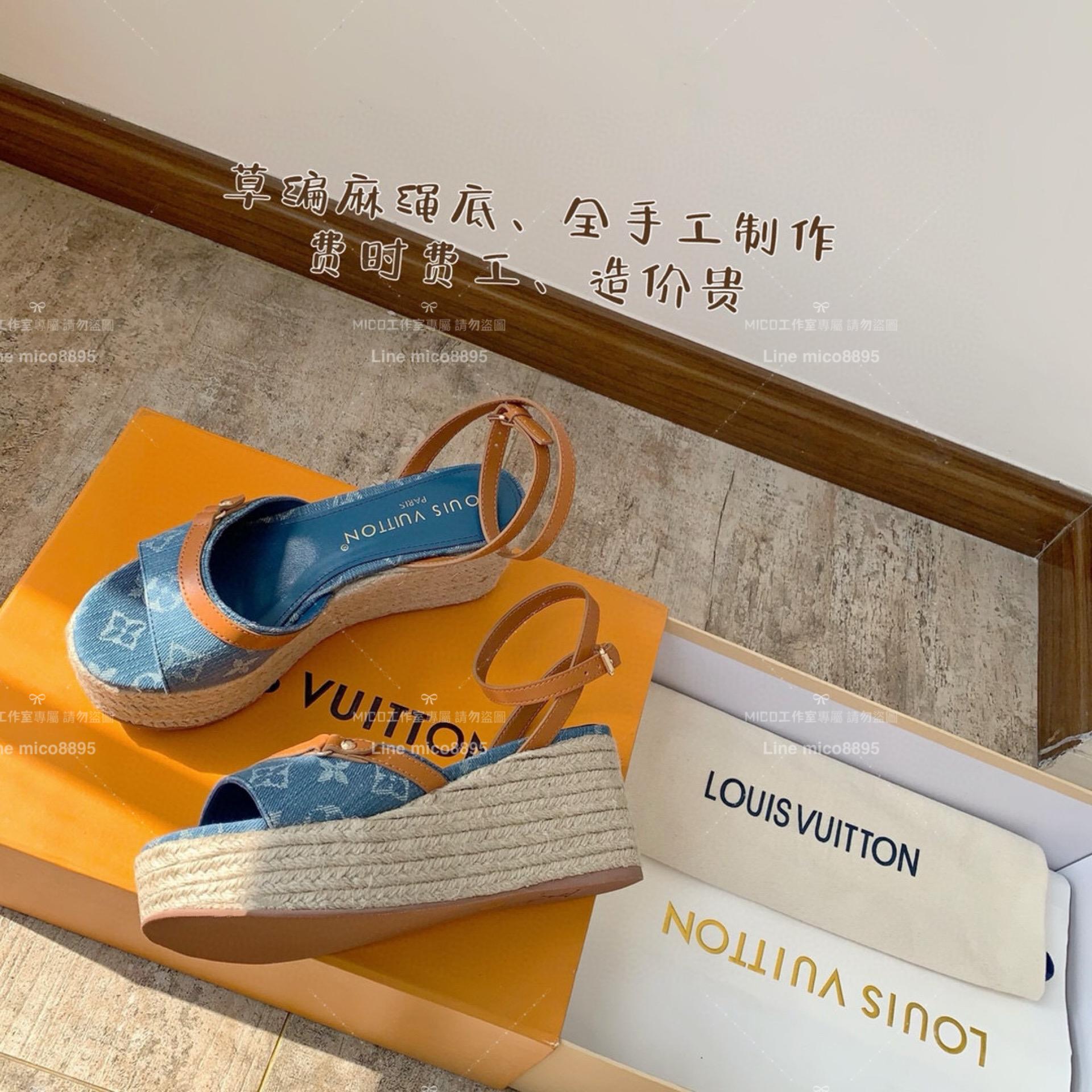 LV 渡假風格 Helios系列 底厚7cm 早春丹寧牛仔新坡跟涼鞋 楔型鞋 35-41