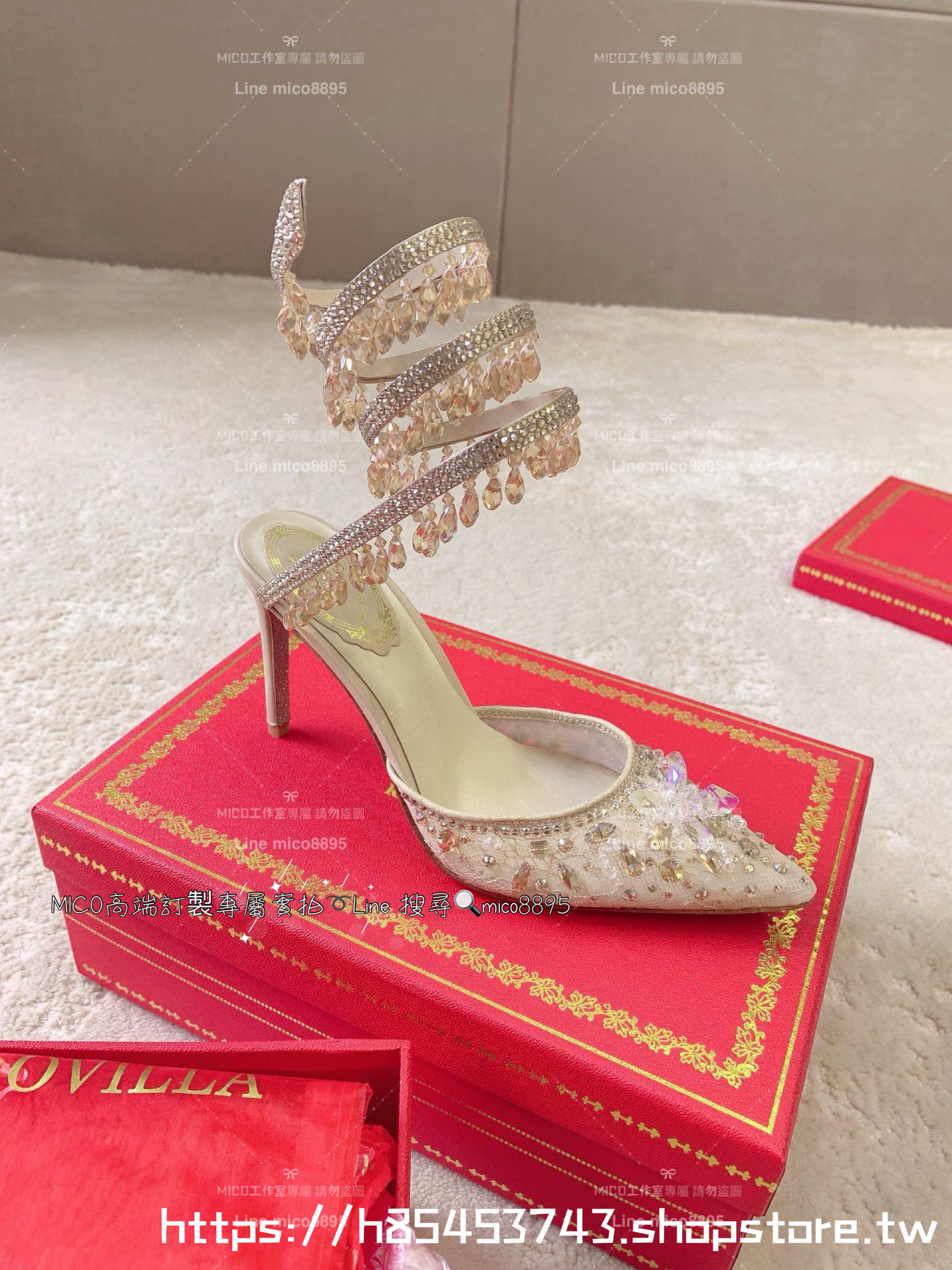 Rene Caovilla | 2024 Cleo 金色 蛇行繞帶高跟鞋 水晶鞋 7.5cm 35-40