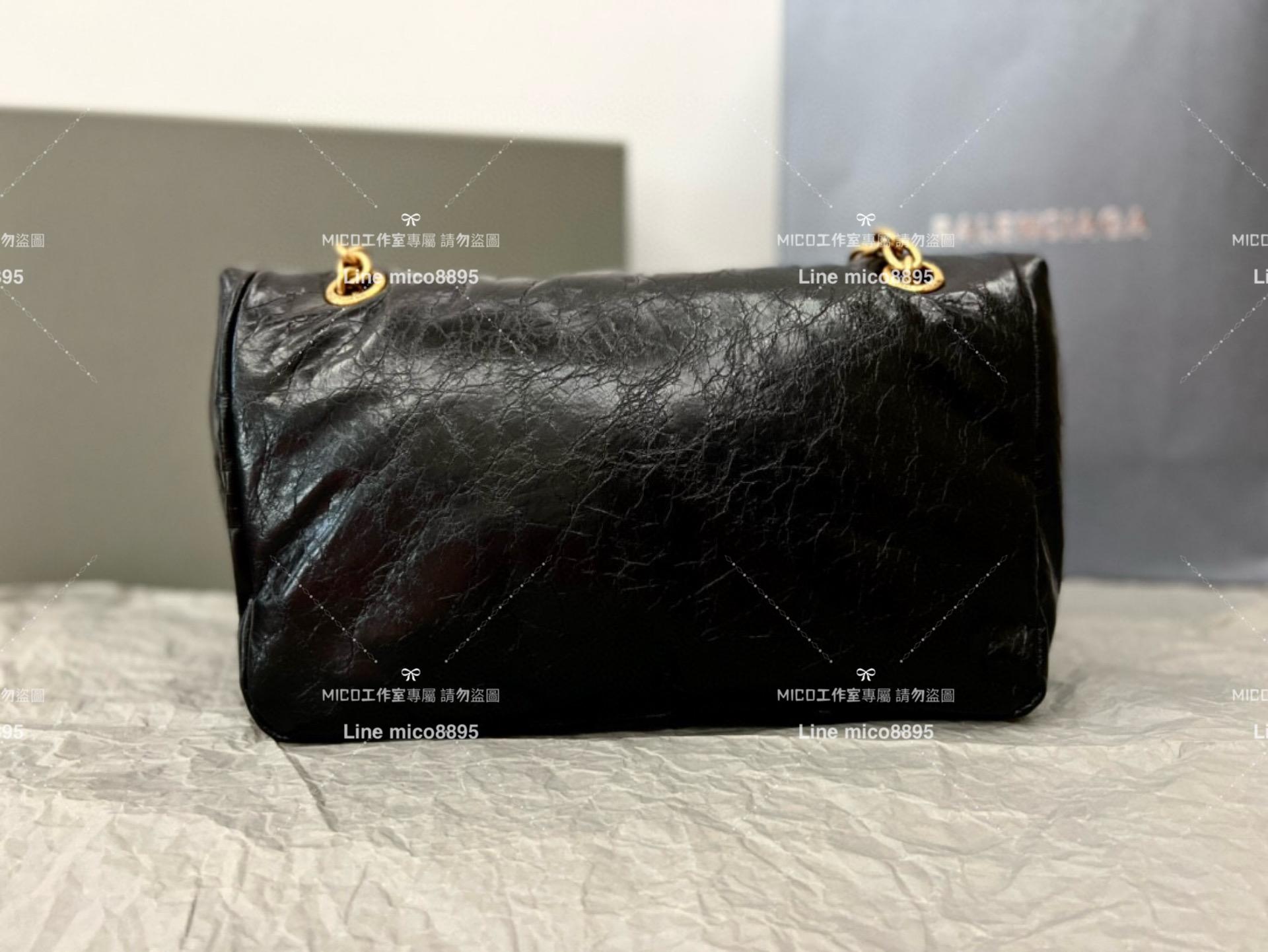 Balenciaga 巴黎世家 黑色油蠟皮/牛皮 真皮 小號28cm monaco枕頭包 鏈條肩背包