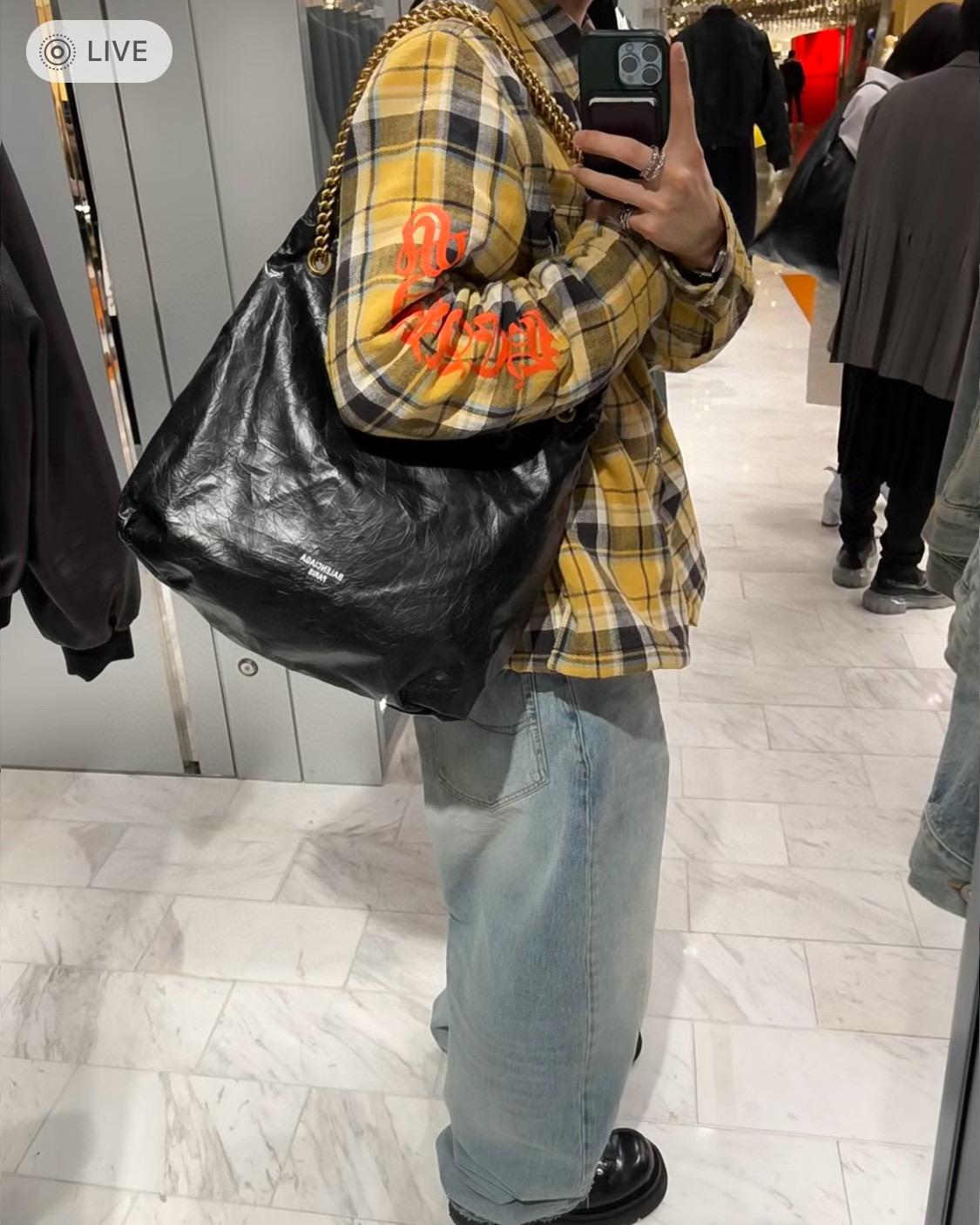 Balenciaga 巴黎世家 黑色皺牛皮 CRUSH MEDIUM TOTE BAG 垃圾袋