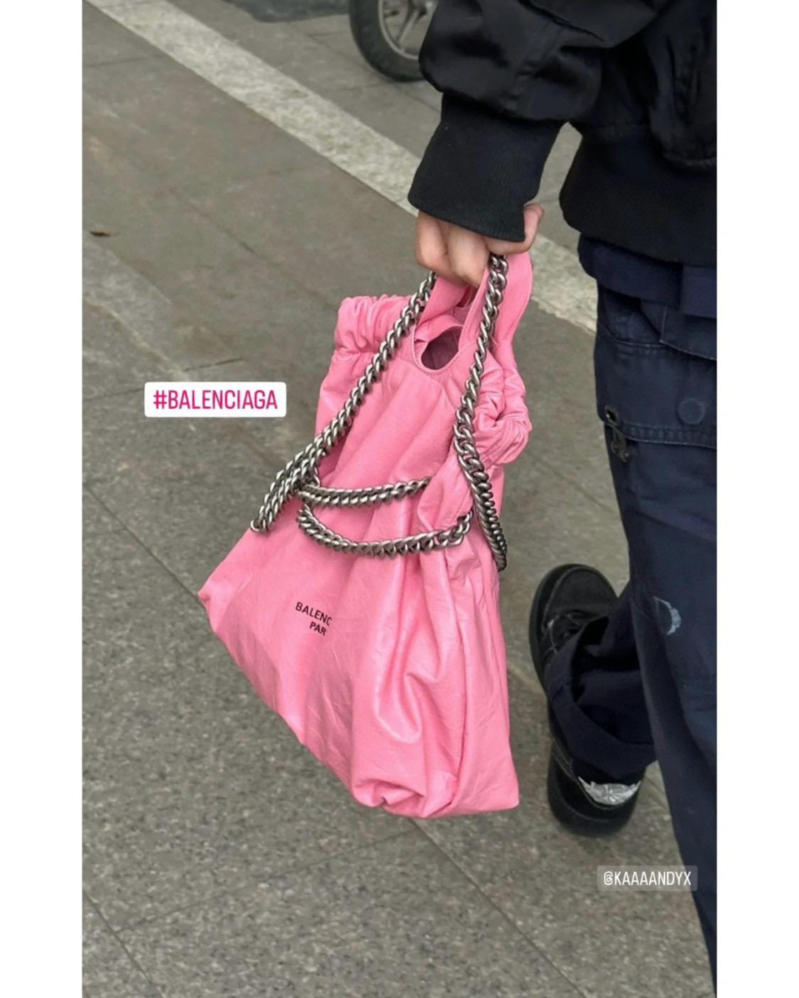 Balenciaga 巴黎世家 粉色皺牛皮 CRUSH MEDIUM TOTE BAG 垃圾袋