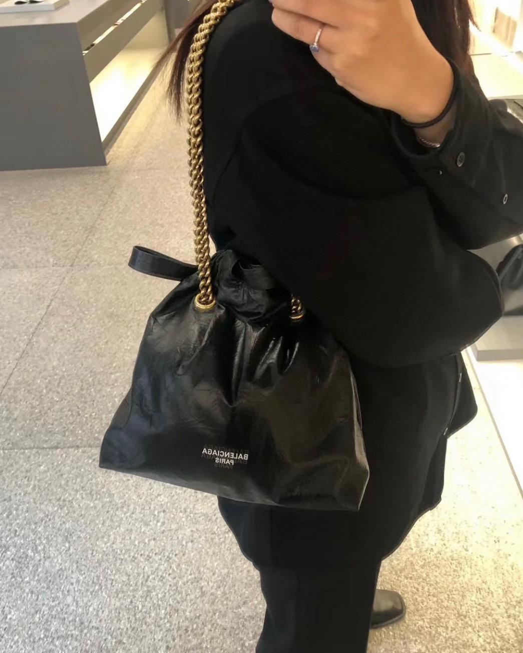 Balenciaga 巴黎世家 黑色皺牛皮 小號 CRUSH MEDIUM TOTE BAG 垃圾袋