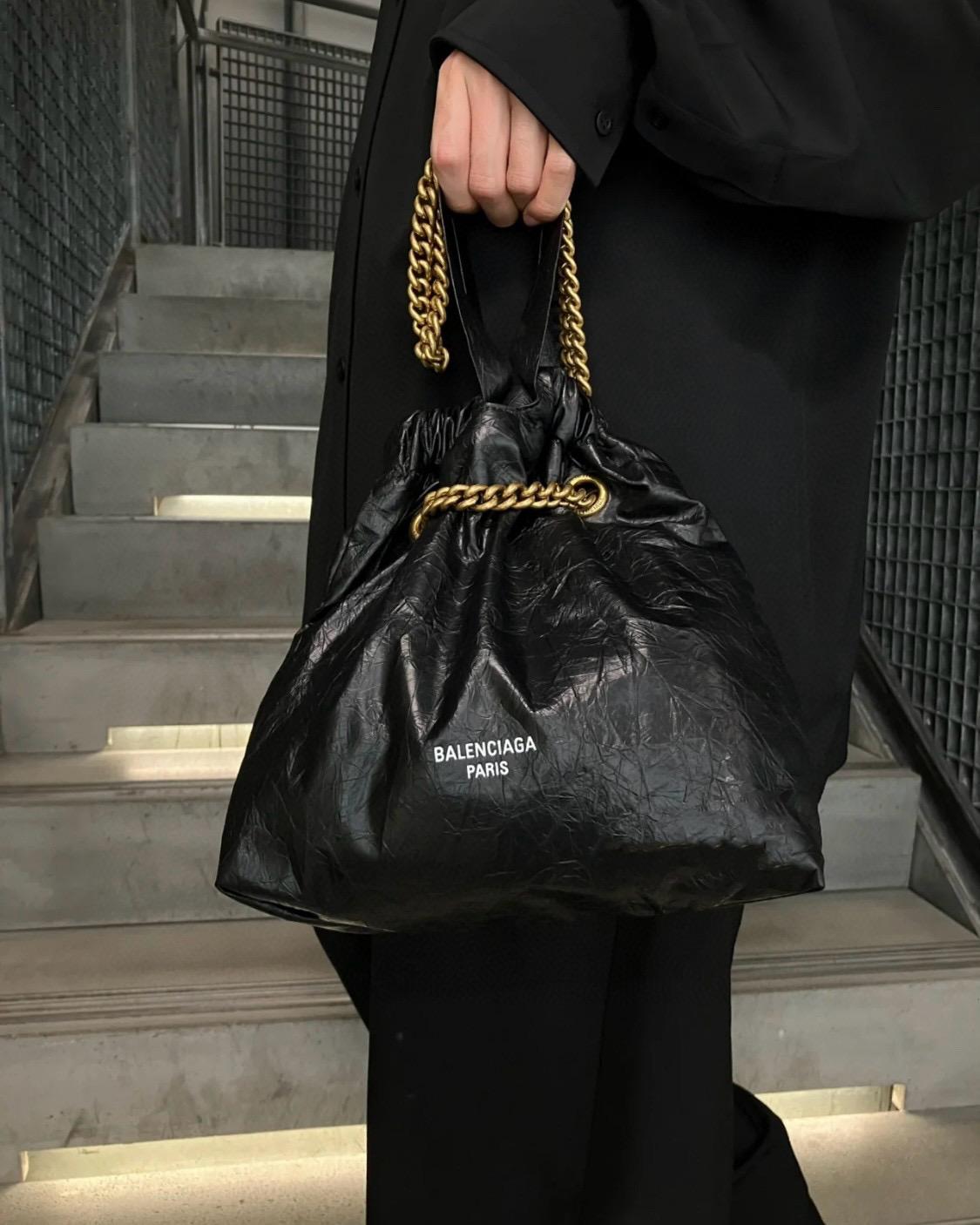 Balenciaga 巴黎世家 黑色皺牛皮 小號 CRUSH MEDIUM TOTE BAG 垃圾袋