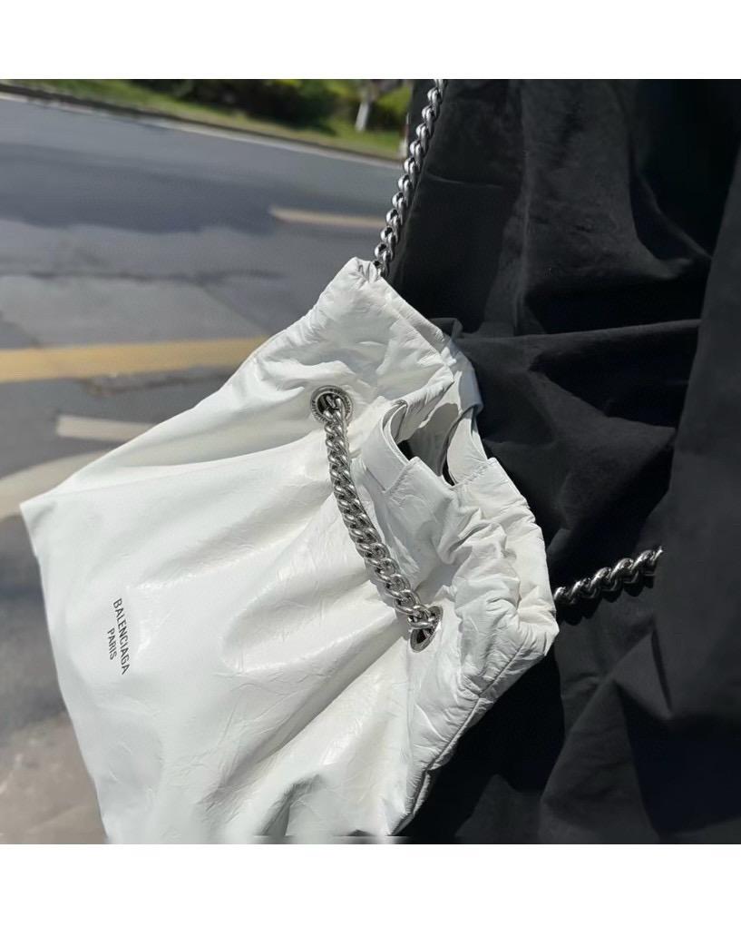 Balenciaga 巴黎世家 白色皺牛皮 小號 CRUSH MEDIUM TOTE BAG 垃圾袋