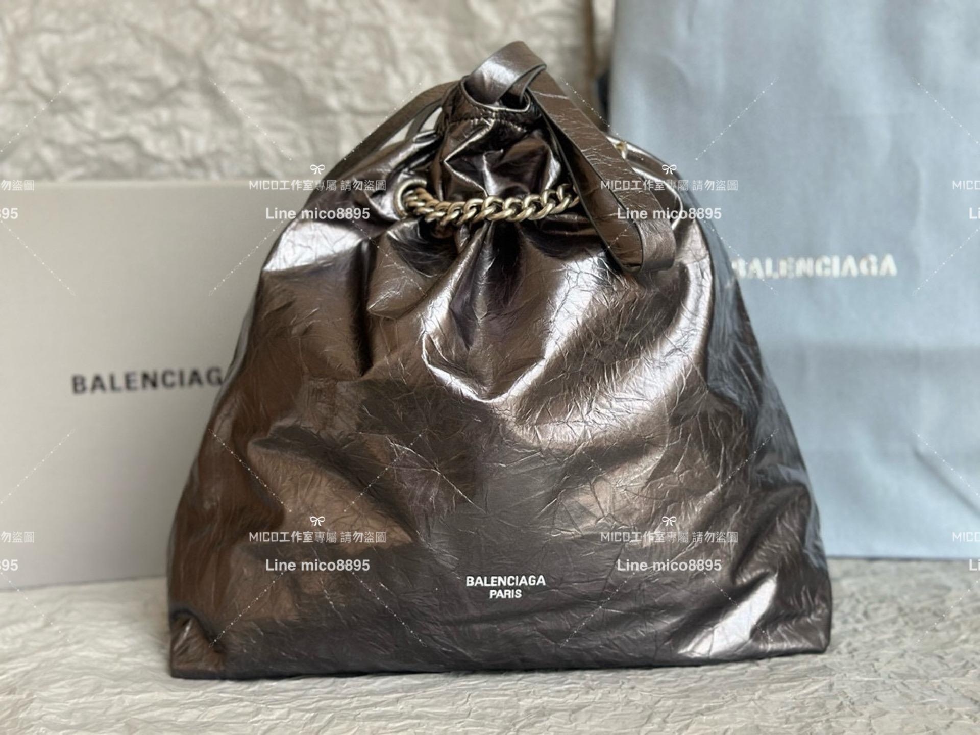 Balenciaga 巴黎世家 銀灰色皺牛皮 CRUSH MEDIUM TOTE BAG 垃圾袋