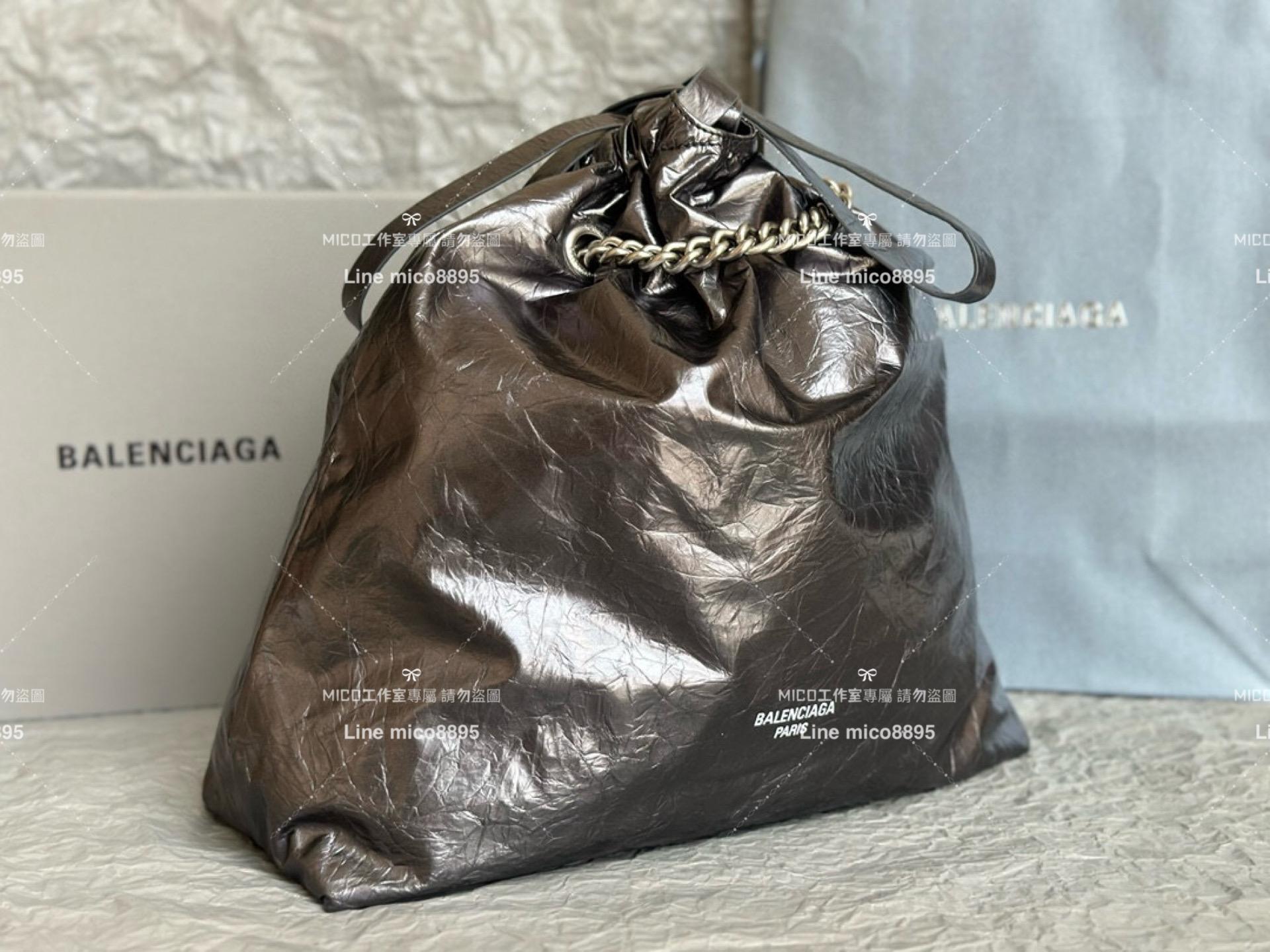 Balenciaga 巴黎世家 銀灰色皺牛皮 CRUSH MEDIUM TOTE BAG 垃圾袋