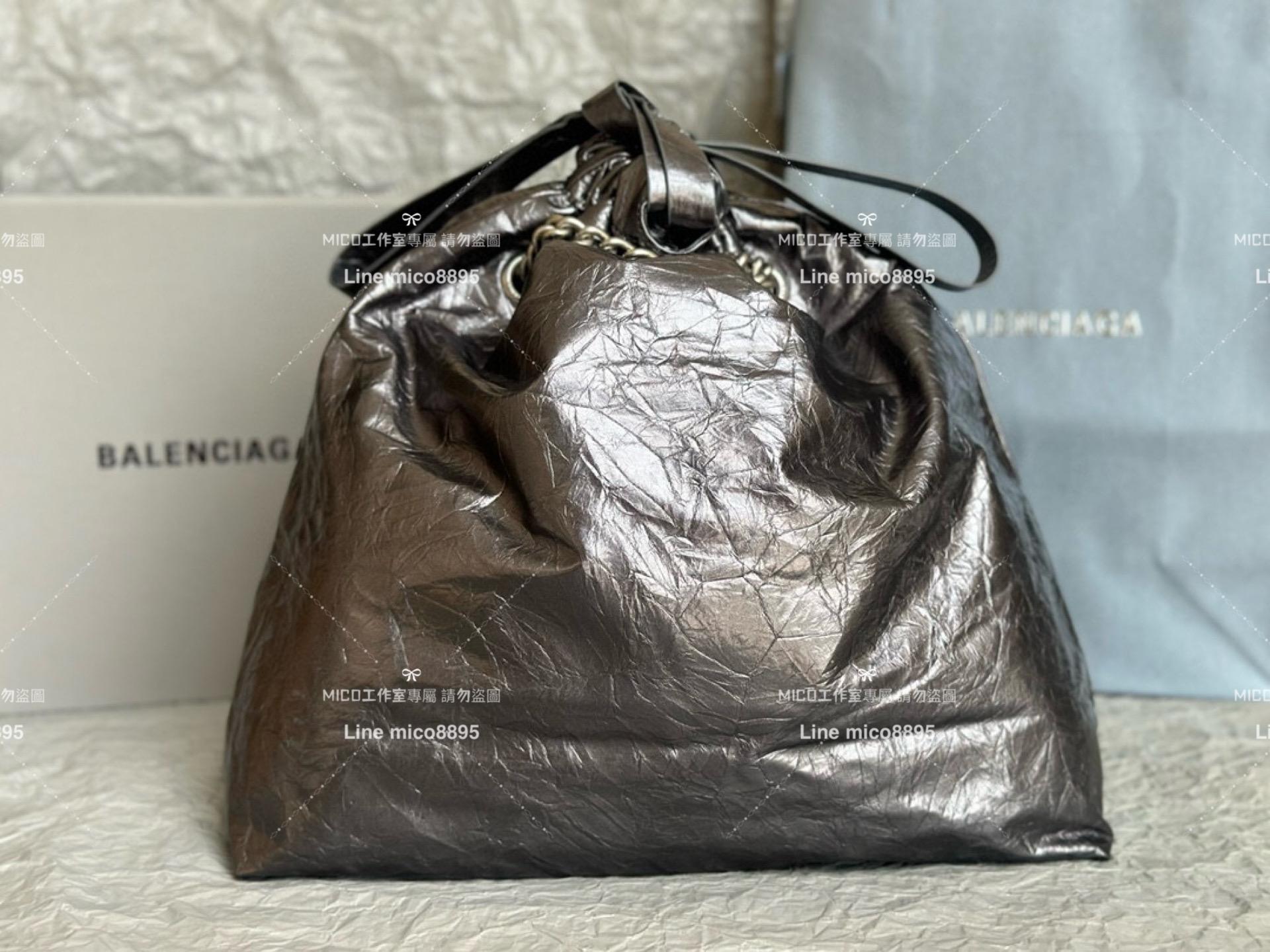 Balenciaga 巴黎世家 銀灰色皺牛皮 CRUSH MEDIUM TOTE BAG 垃圾袋