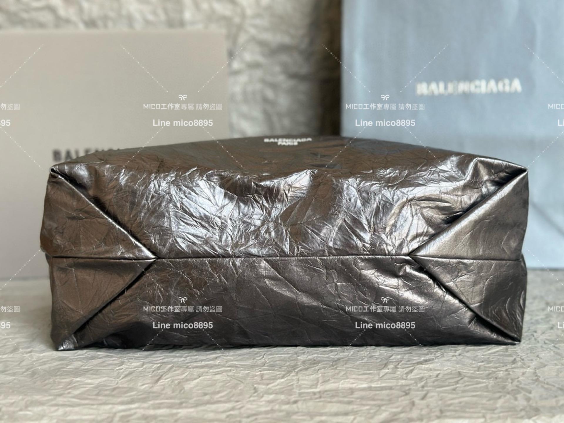 Balenciaga 巴黎世家 銀灰色皺牛皮 CRUSH MEDIUM TOTE BAG 垃圾袋