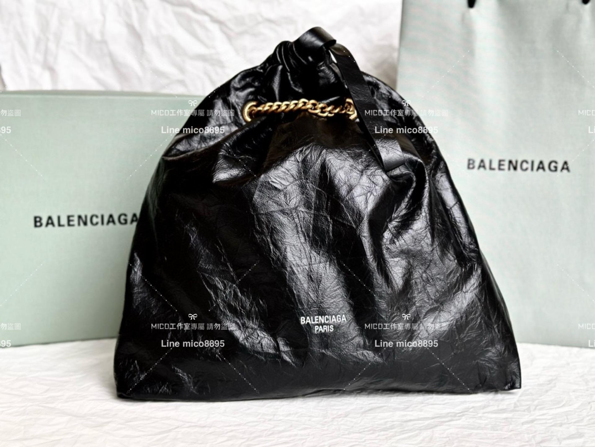 Balenciaga 巴黎世家 黑色皺牛皮 CRUSH MEDIUM TOTE BAG 垃圾袋