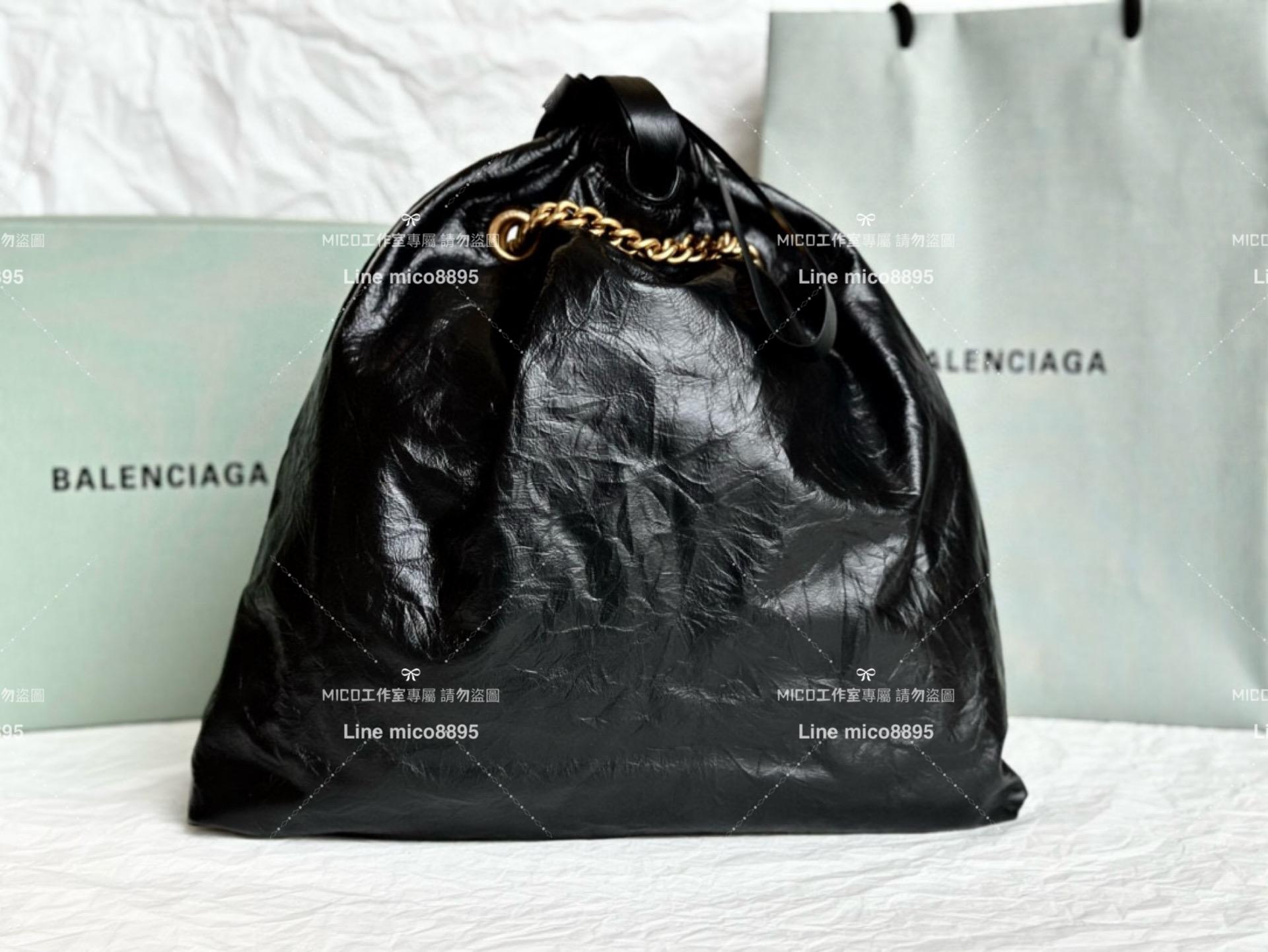 Balenciaga 巴黎世家 黑色皺牛皮 CRUSH MEDIUM TOTE BAG 垃圾袋