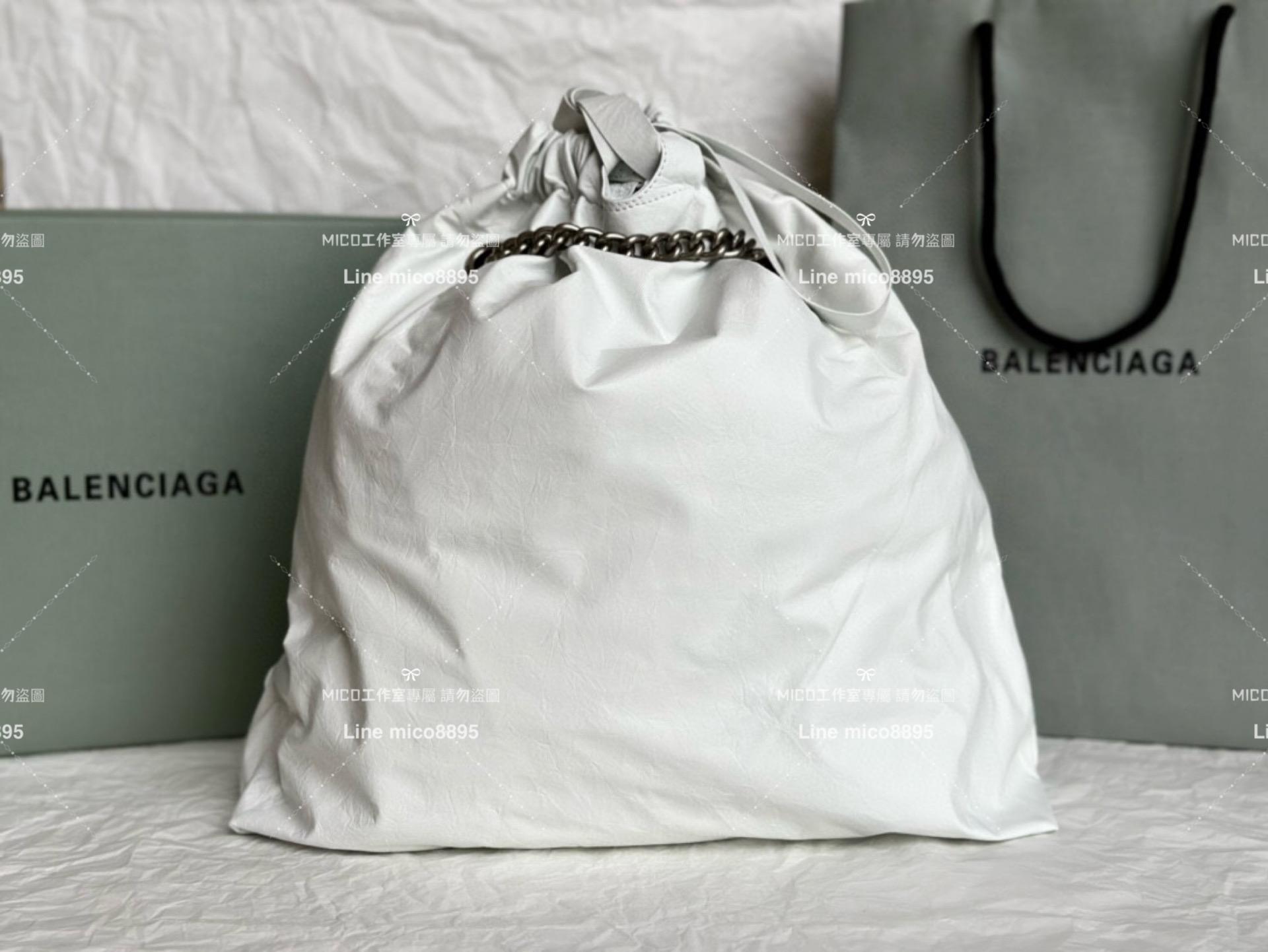 Balenciaga 巴黎世家 白色皺牛皮 CRUSH MEDIUM TOTE BAG 垃圾袋