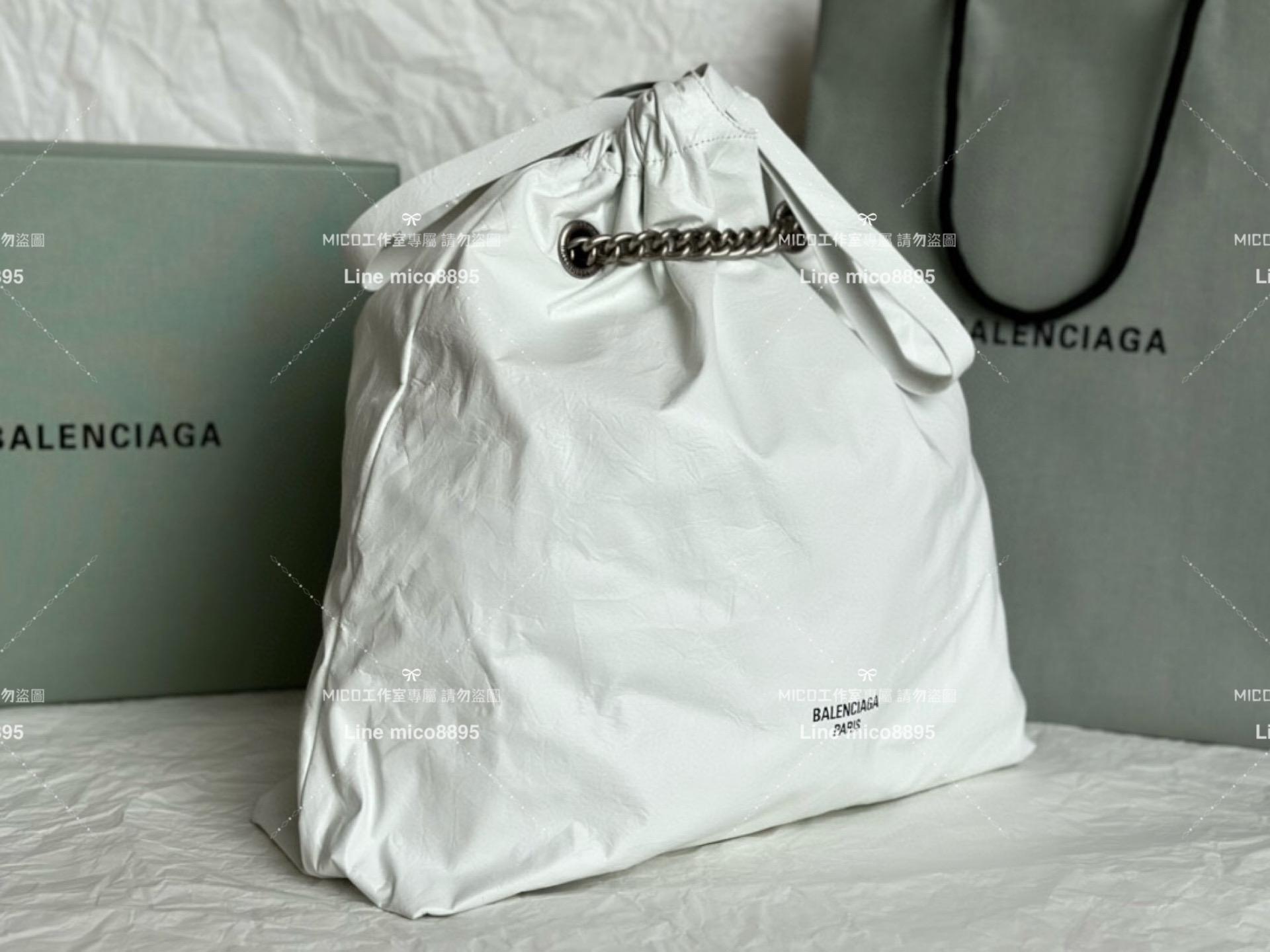 Balenciaga 巴黎世家 白色皺牛皮 CRUSH MEDIUM TOTE BAG 垃圾袋