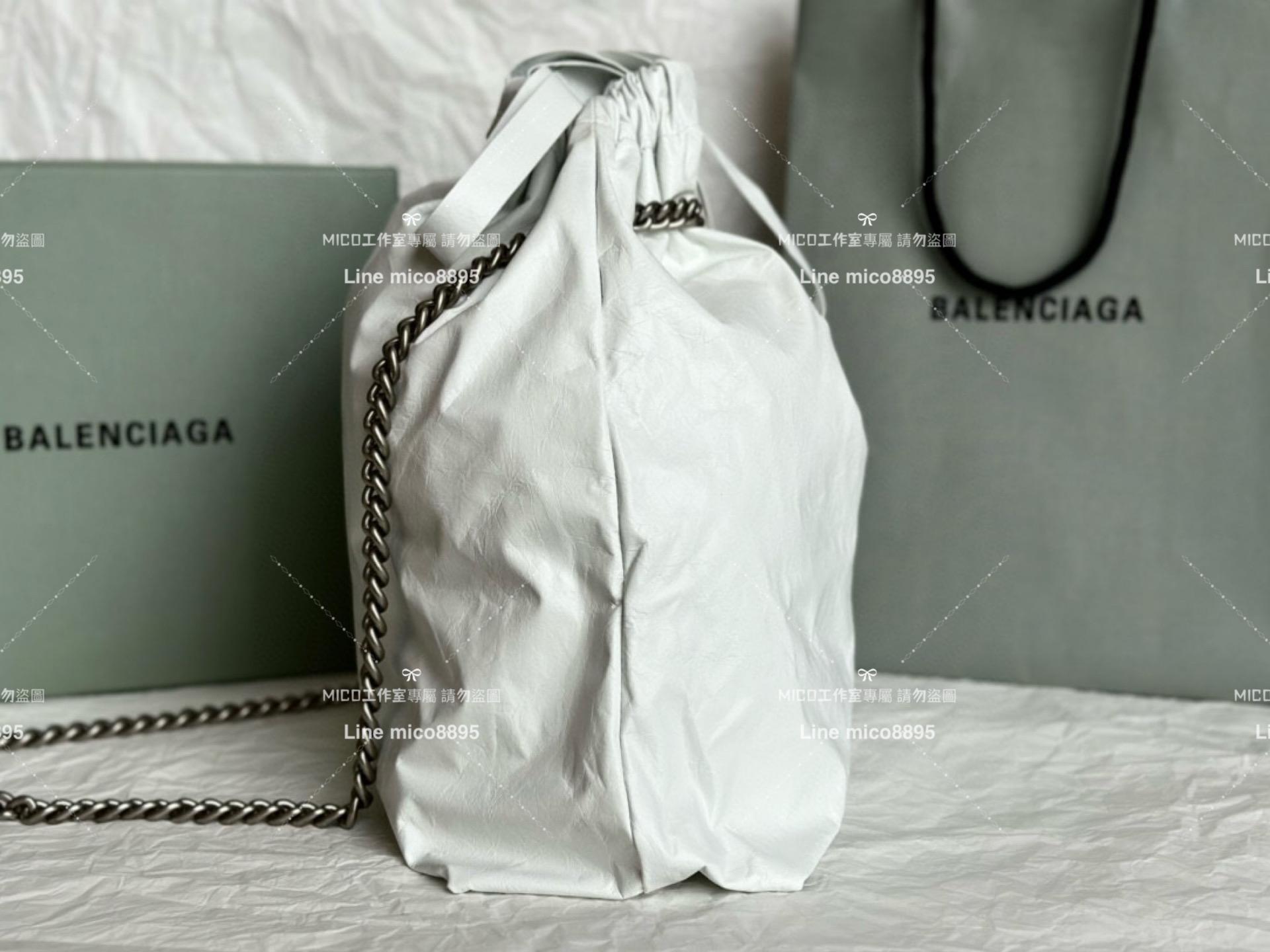 Balenciaga 巴黎世家 白色皺牛皮 CRUSH MEDIUM TOTE BAG 垃圾袋