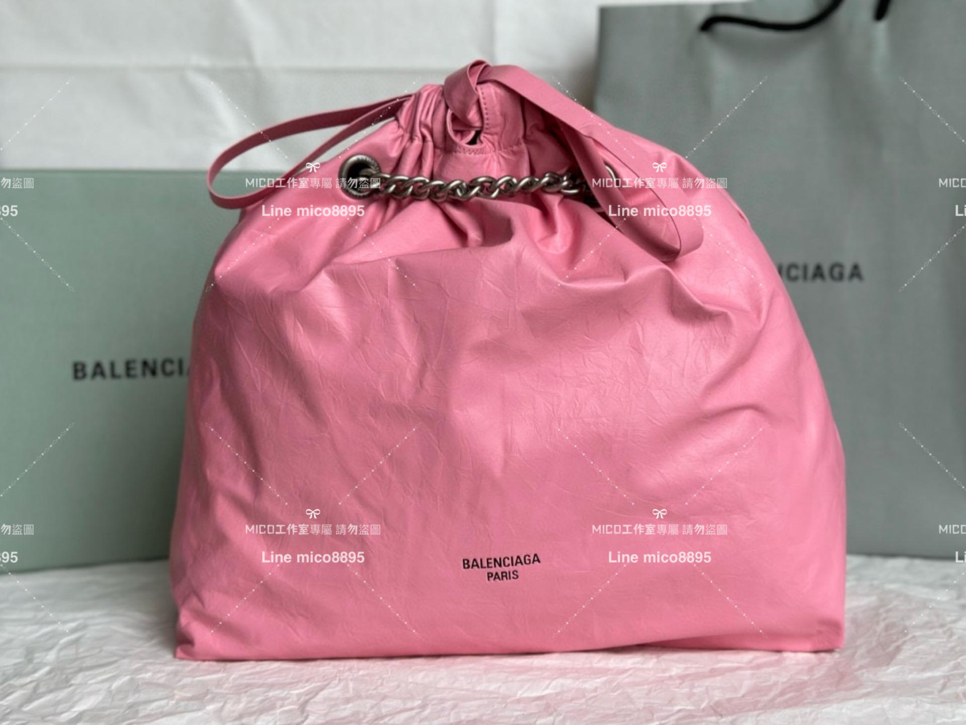 Balenciaga 巴黎世家 粉色皺牛皮 CRUSH MEDIUM TOTE BAG 垃圾袋