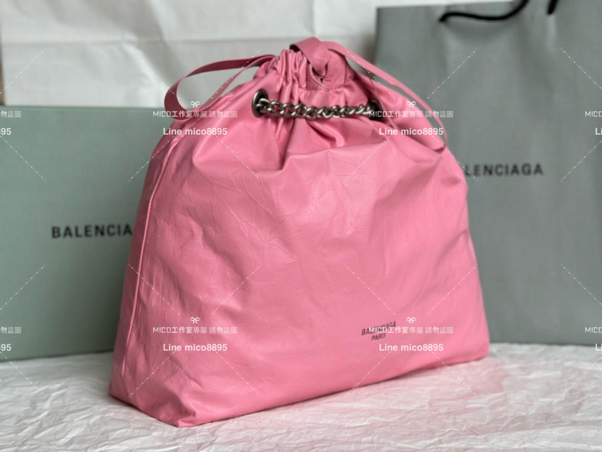 Balenciaga 巴黎世家 粉色皺牛皮 CRUSH MEDIUM TOTE BAG 垃圾袋