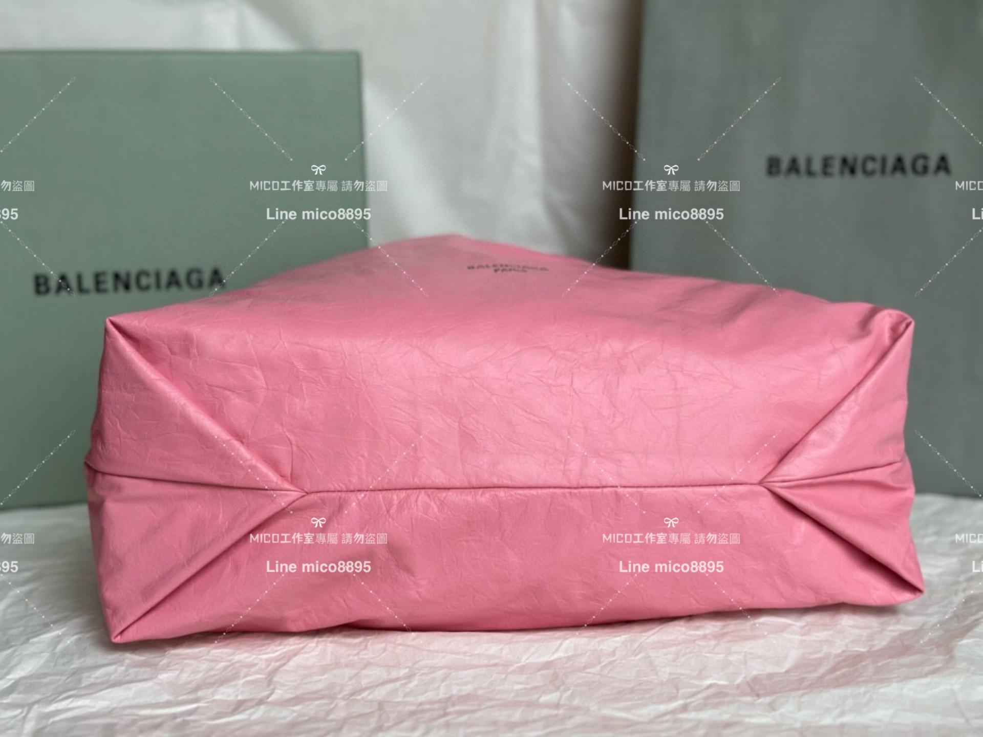 Balenciaga 巴黎世家 粉色皺牛皮 CRUSH MEDIUM TOTE BAG 垃圾袋