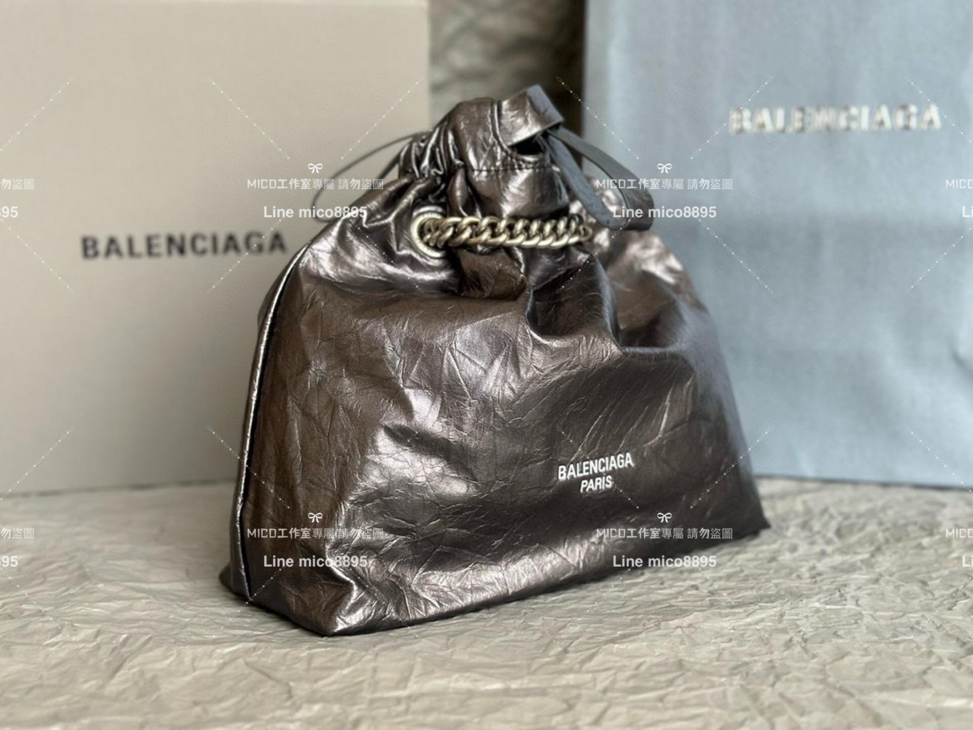 Balenciaga 巴黎世家 銀灰色皺牛皮 小號 CRUSH MEDIUM TOTE BAG 垃圾袋