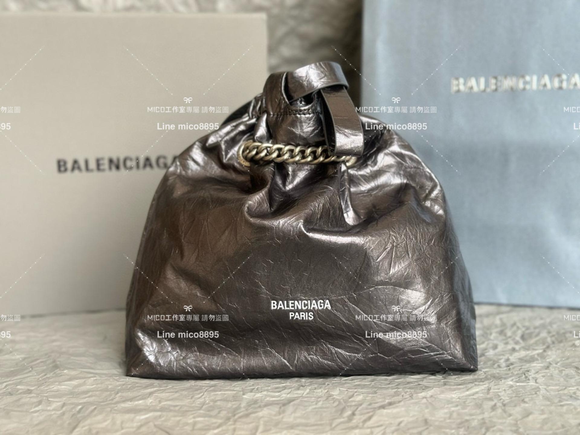 Balenciaga 巴黎世家 銀灰色皺牛皮 小號 CRUSH MEDIUM TOTE BAG 垃圾袋