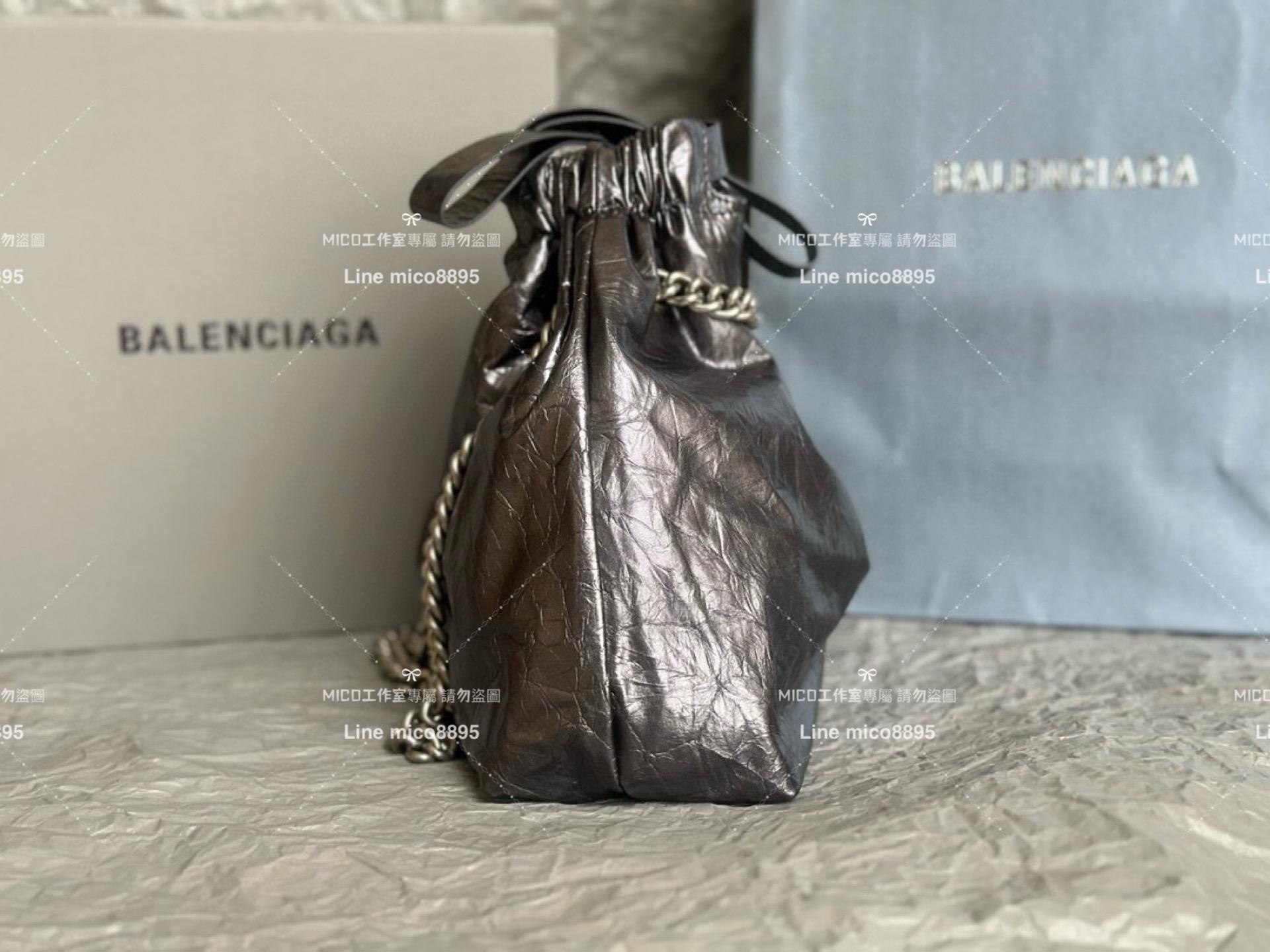 Balenciaga 巴黎世家 銀灰色皺牛皮 小號 CRUSH MEDIUM TOTE BAG 垃圾袋