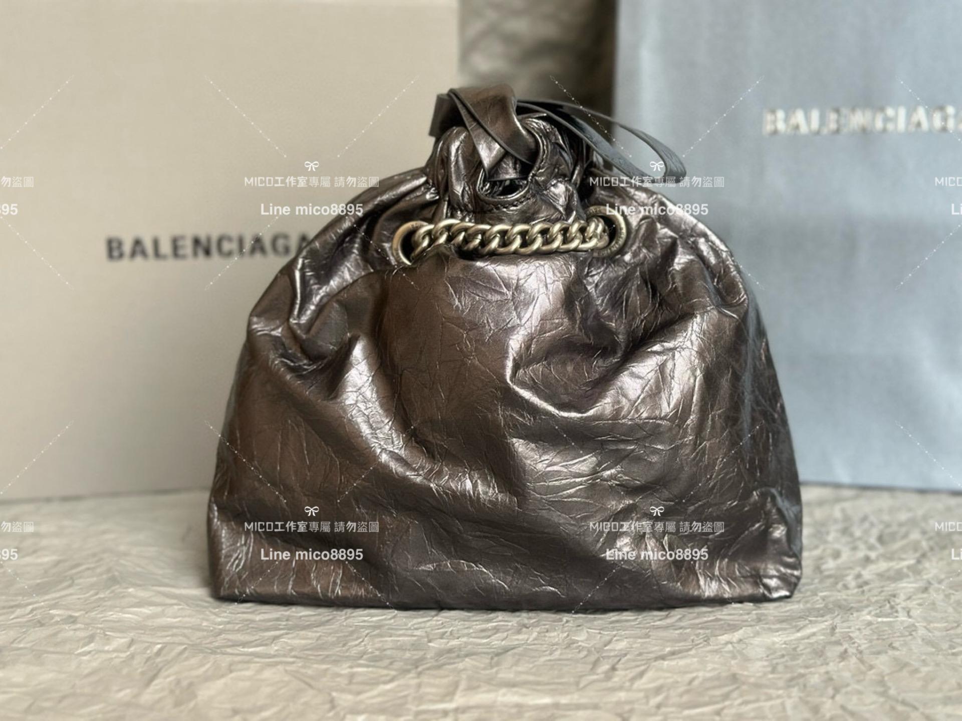 Balenciaga 巴黎世家 銀灰色皺牛皮 小號 CRUSH MEDIUM TOTE BAG 垃圾袋