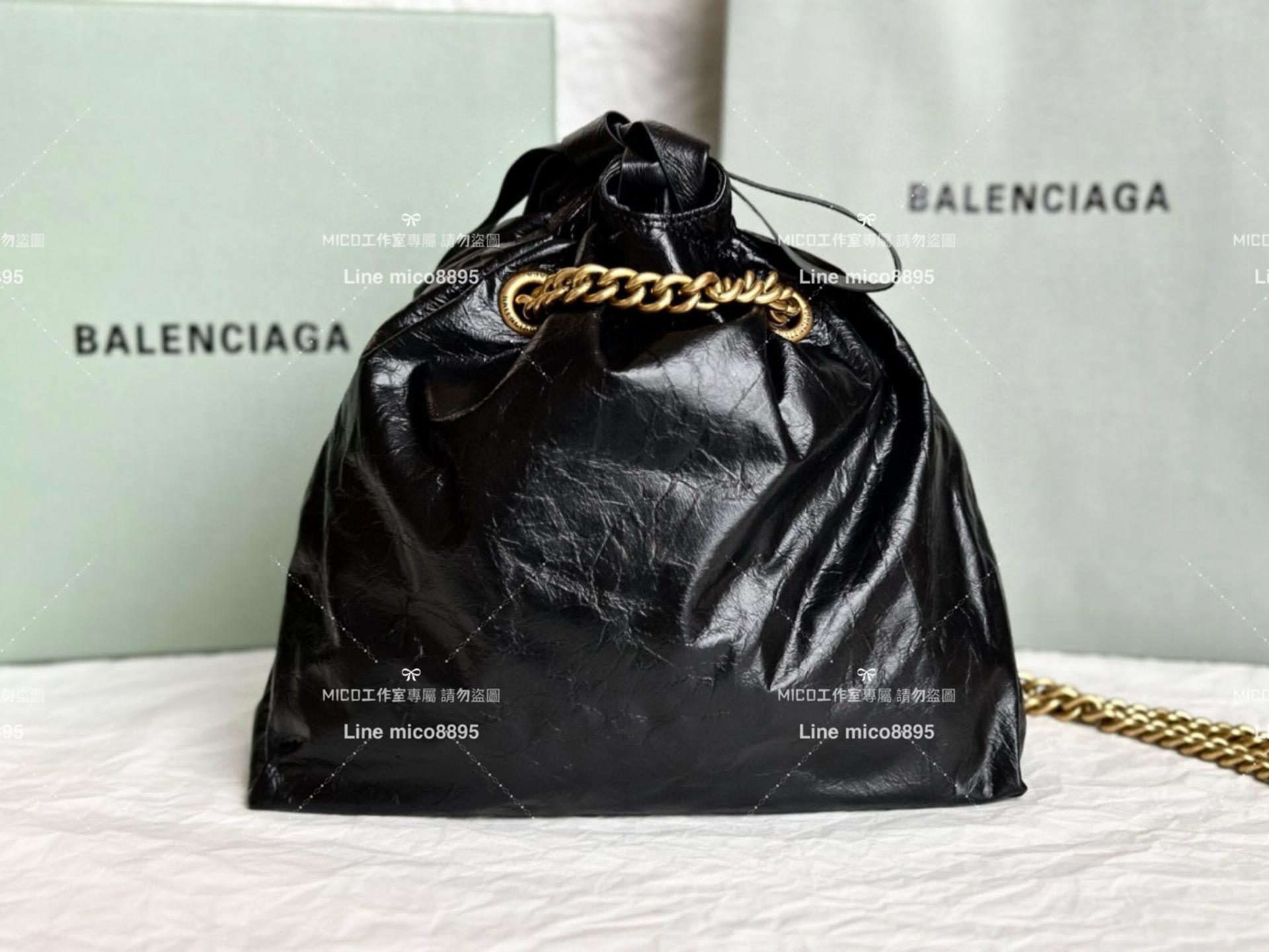 Balenciaga 巴黎世家 黑色皺牛皮 小號 CRUSH MEDIUM TOTE BAG 垃圾袋