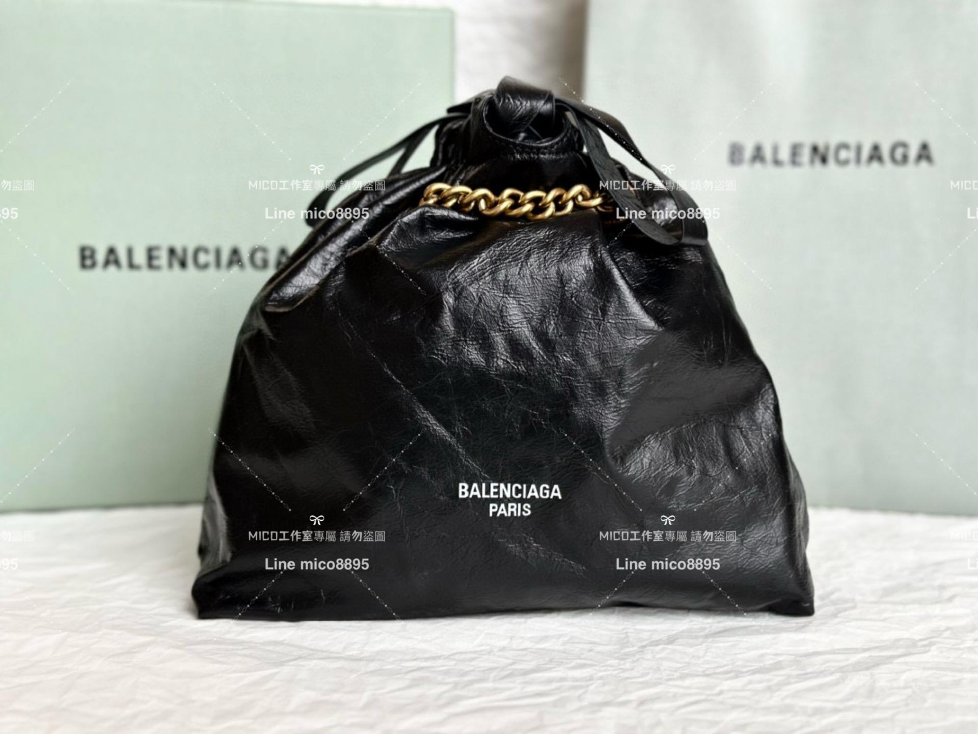 Balenciaga 巴黎世家 黑色皺牛皮 小號 CRUSH MEDIUM TOTE BAG 垃圾袋