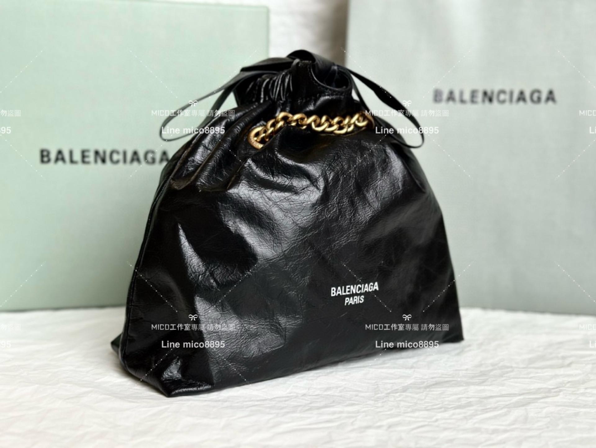 Balenciaga 巴黎世家 黑色皺牛皮 小號 CRUSH MEDIUM TOTE BAG 垃圾袋