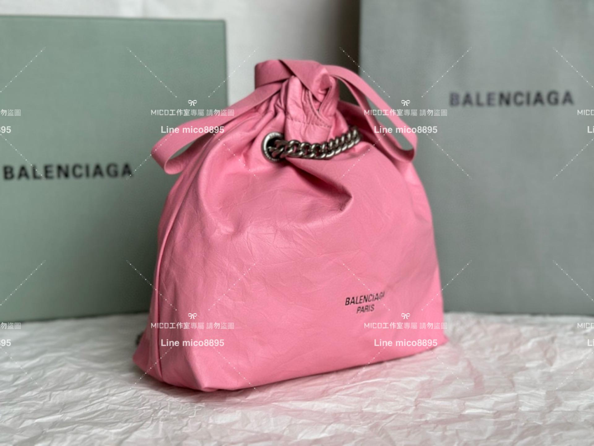 Balenciaga 巴黎世家 粉色皺牛皮 小號 CRUSH MEDIUM TOTE BAG 垃圾袋