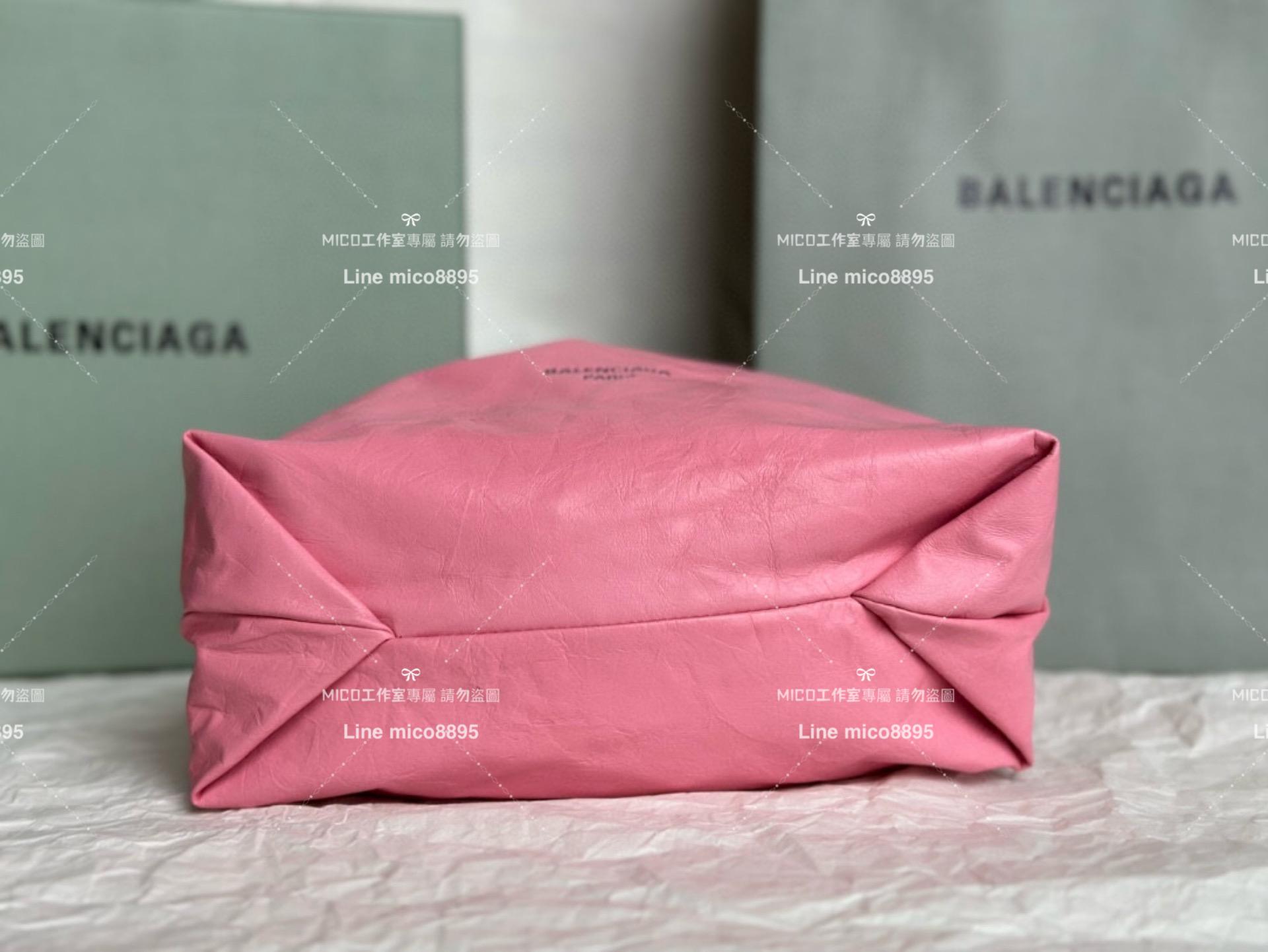 Balenciaga 巴黎世家 粉色皺牛皮 小號 CRUSH MEDIUM TOTE BAG 垃圾袋