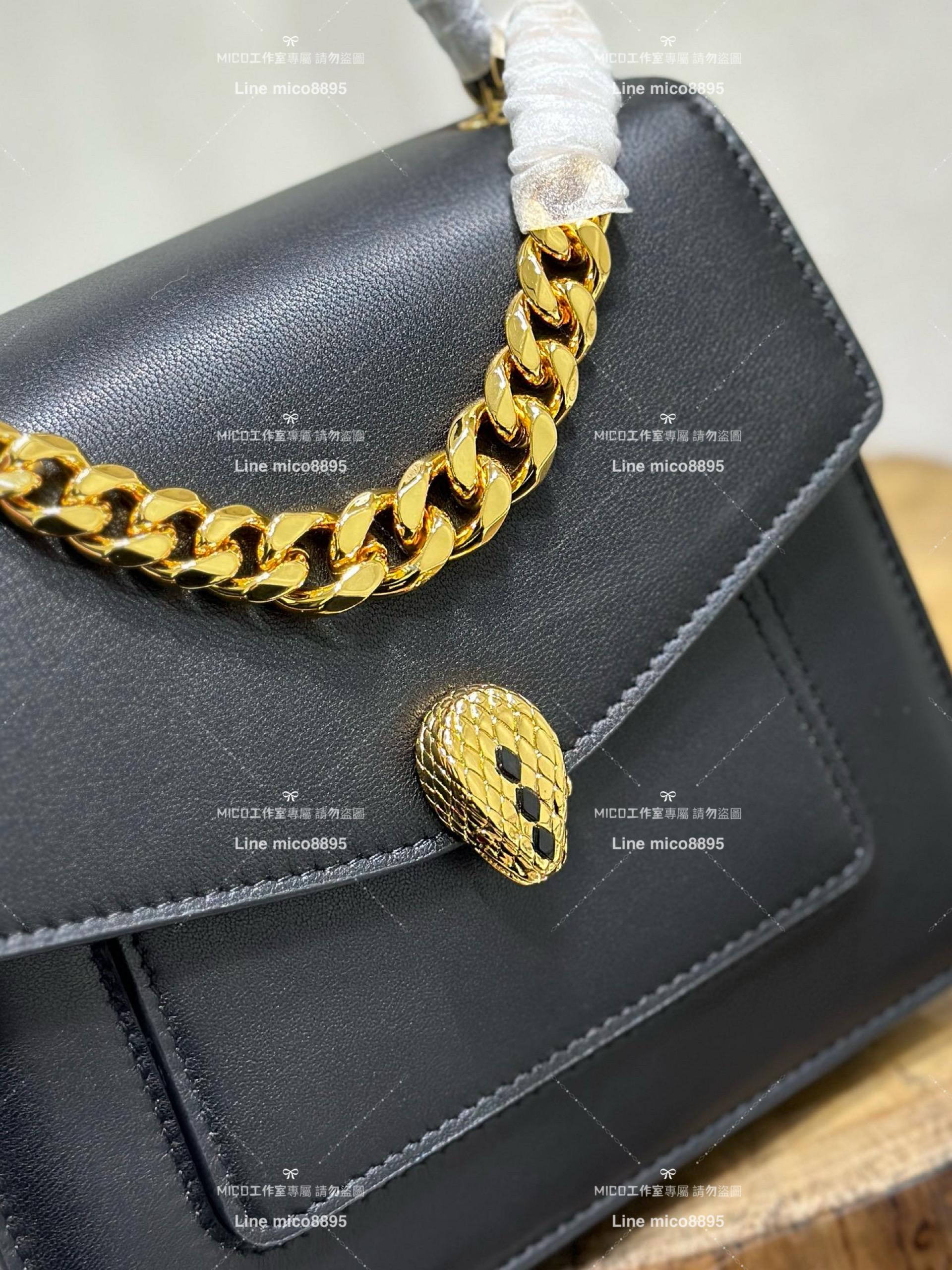 Bulgaria 寶格麗 黑金 Serpenti Forever斜跨包 風琴包 18cm